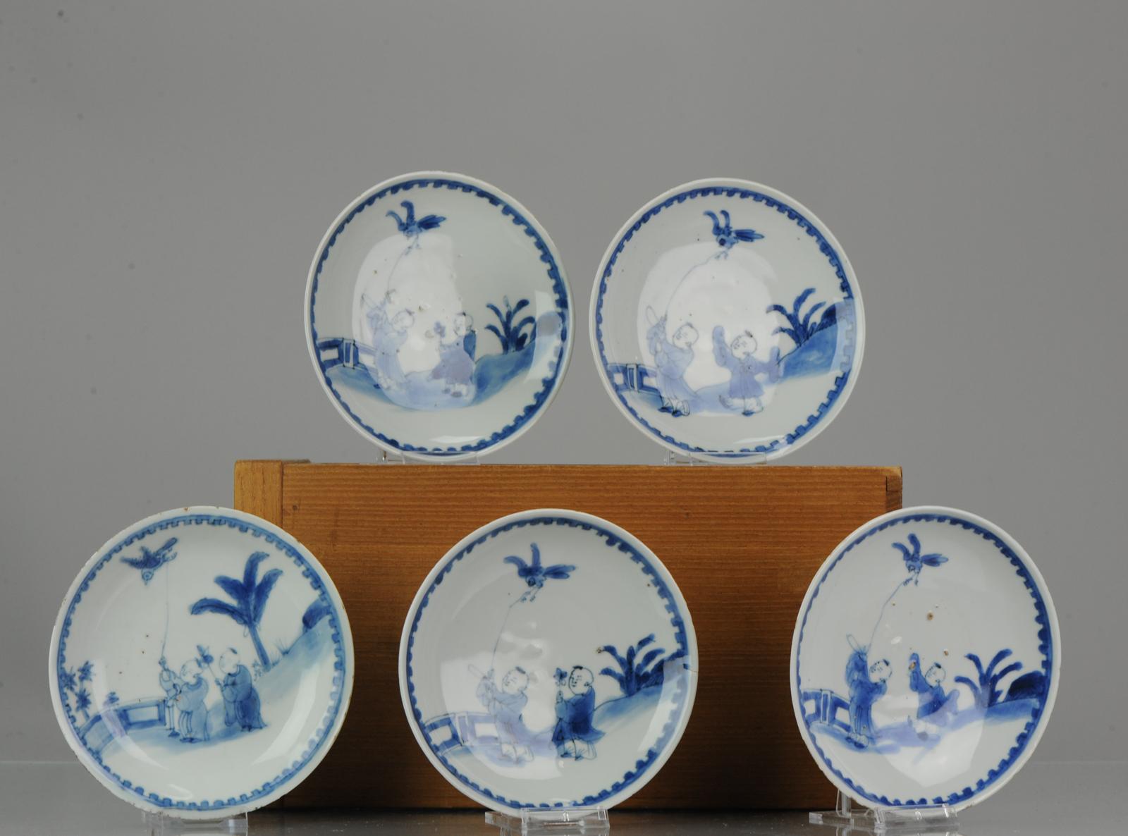 Antique Kaiseki Set of 5 Chinese Porcelain 17th C Kosometsuke Boy and Bird di For Sale 7
