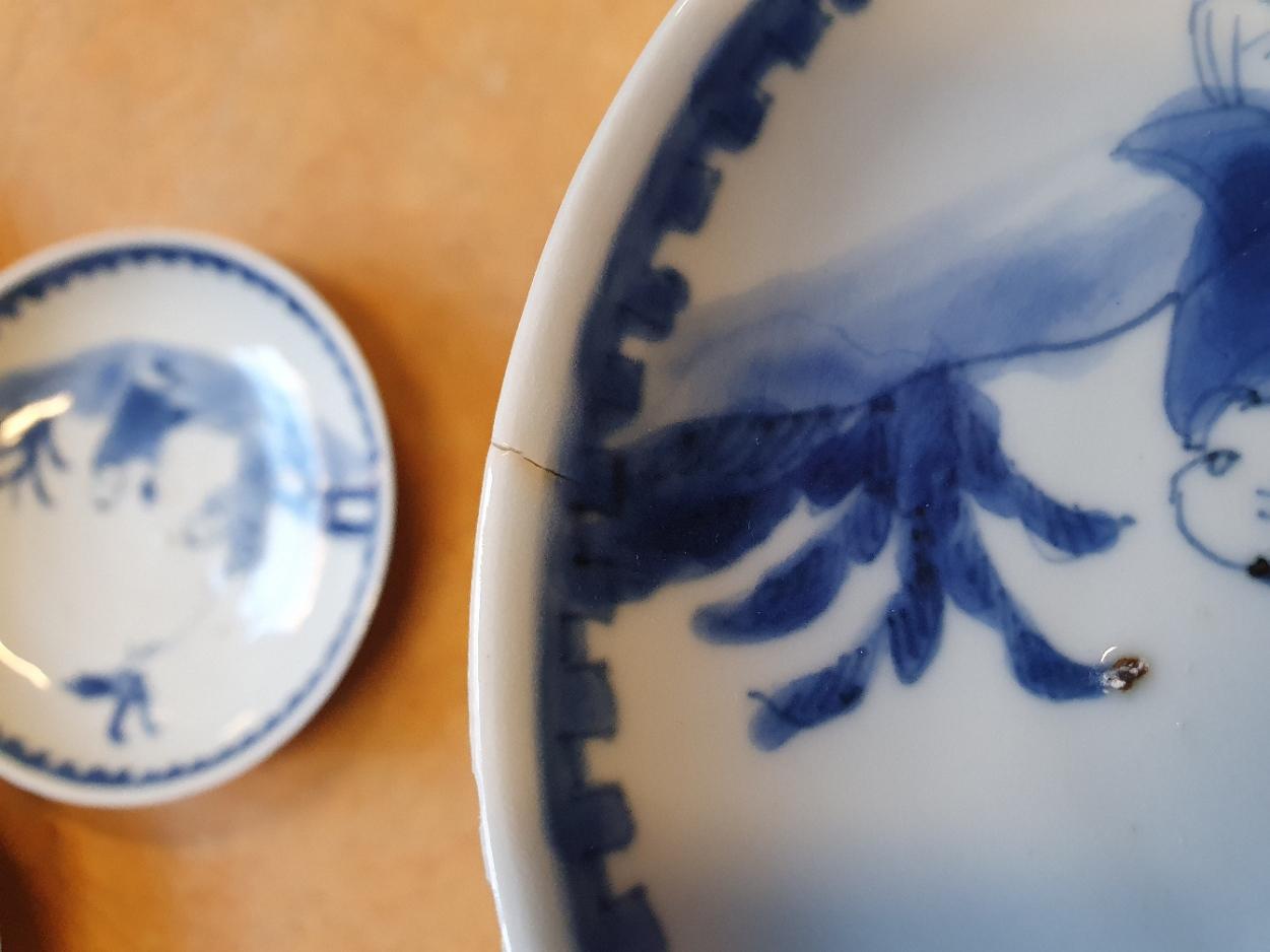Antique Kaiseki Set of 5 Chinese Porcelain 17th C Kosometsuke Boy and Bird di 8