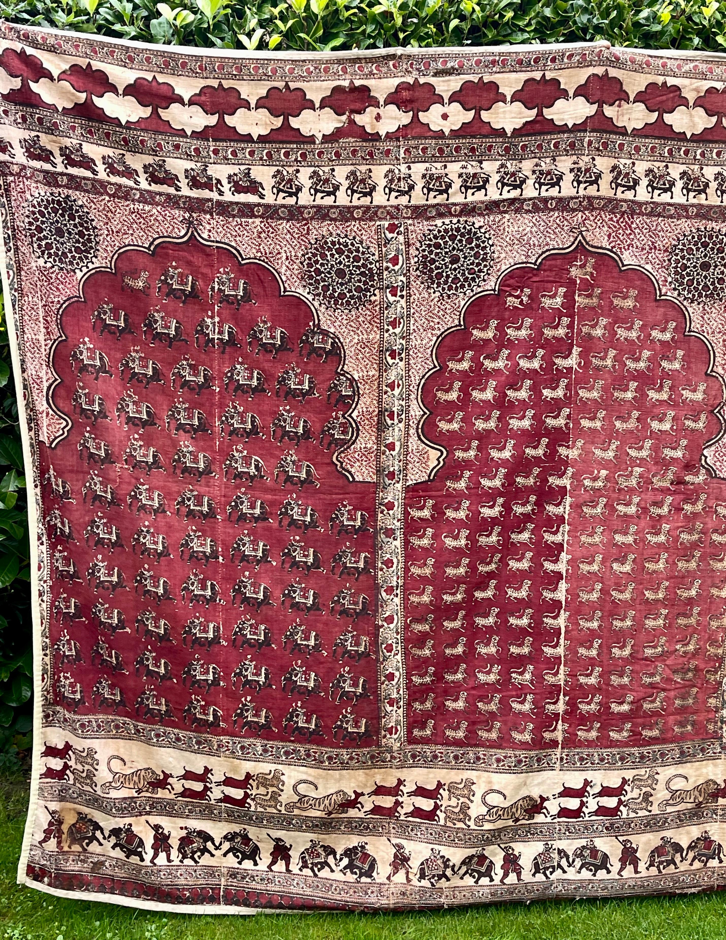 Antike Kalamkari-Zelttafel mit Blockdruck (19. Jahrhundert) im Angebot