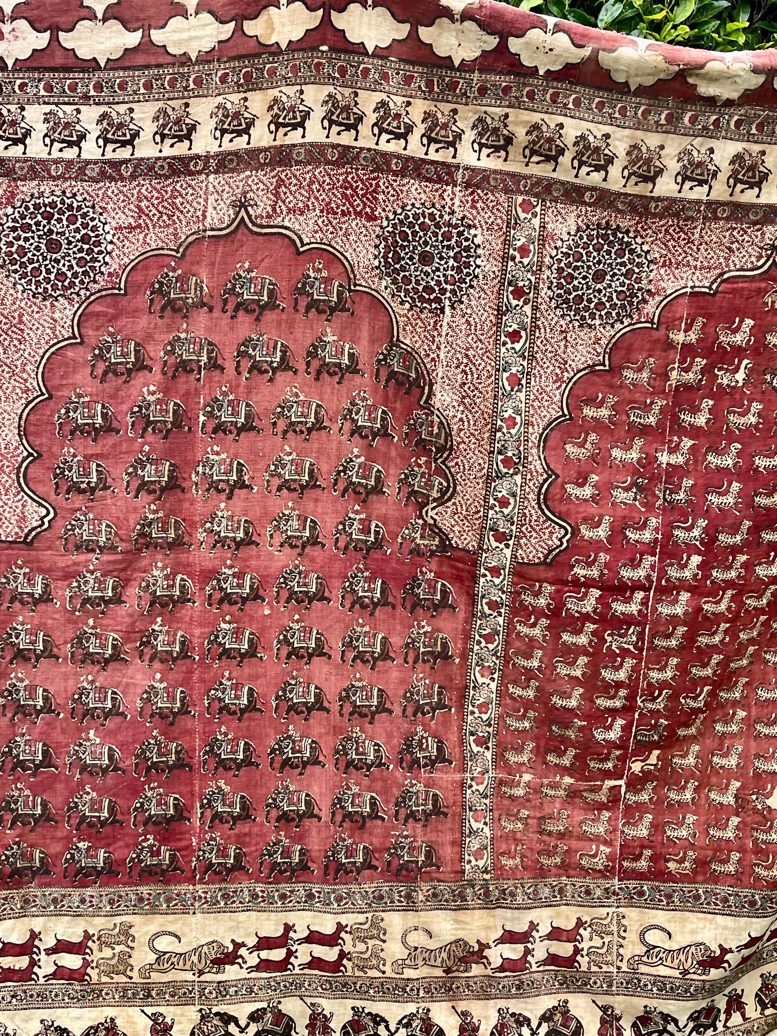 Antike Kalamkari-Zelttafel mit Blockdruck (Baumwolle) im Angebot
