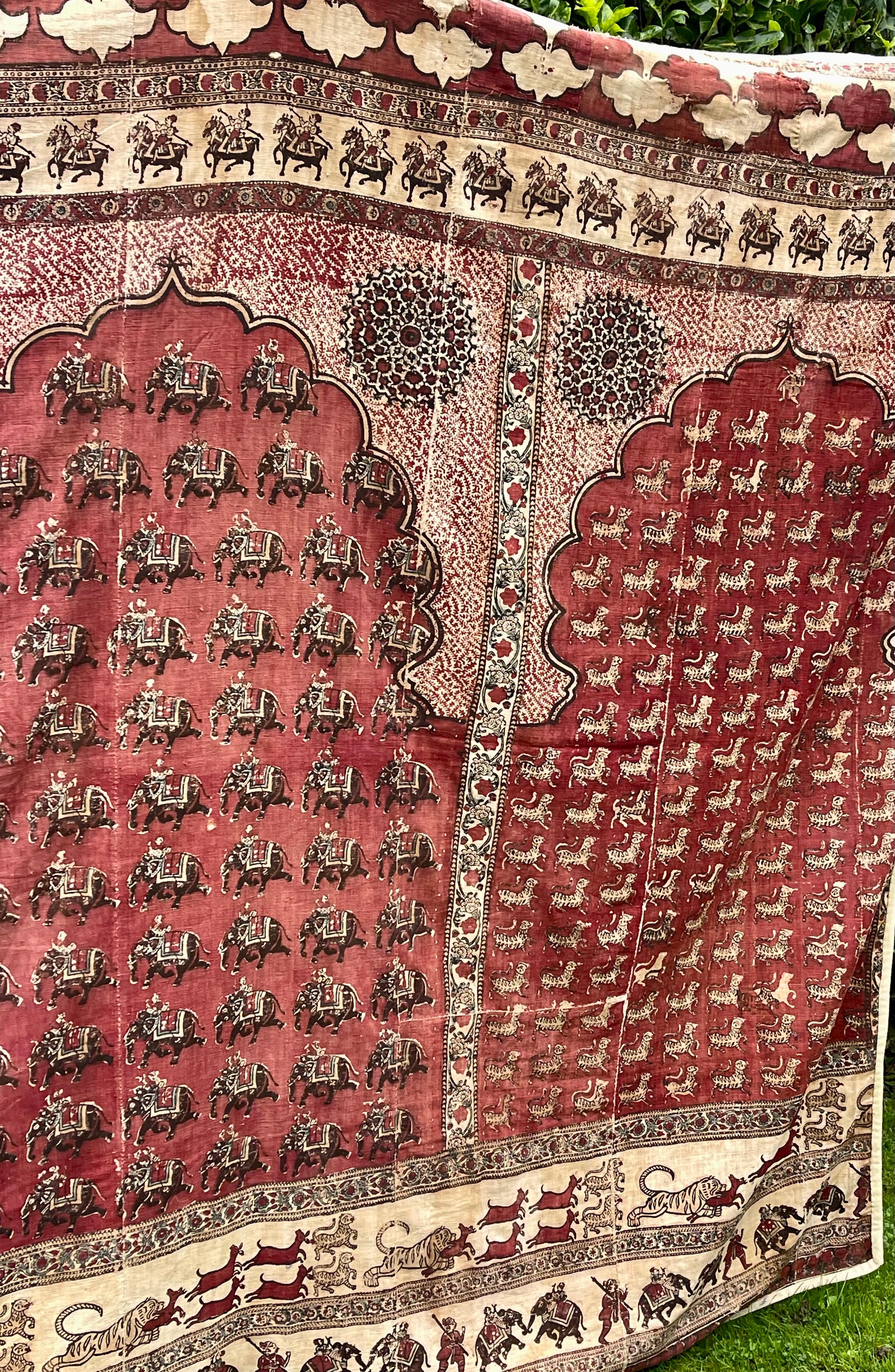 Antike Kalamkari-Zelttafel mit Blockdruck im Angebot 1