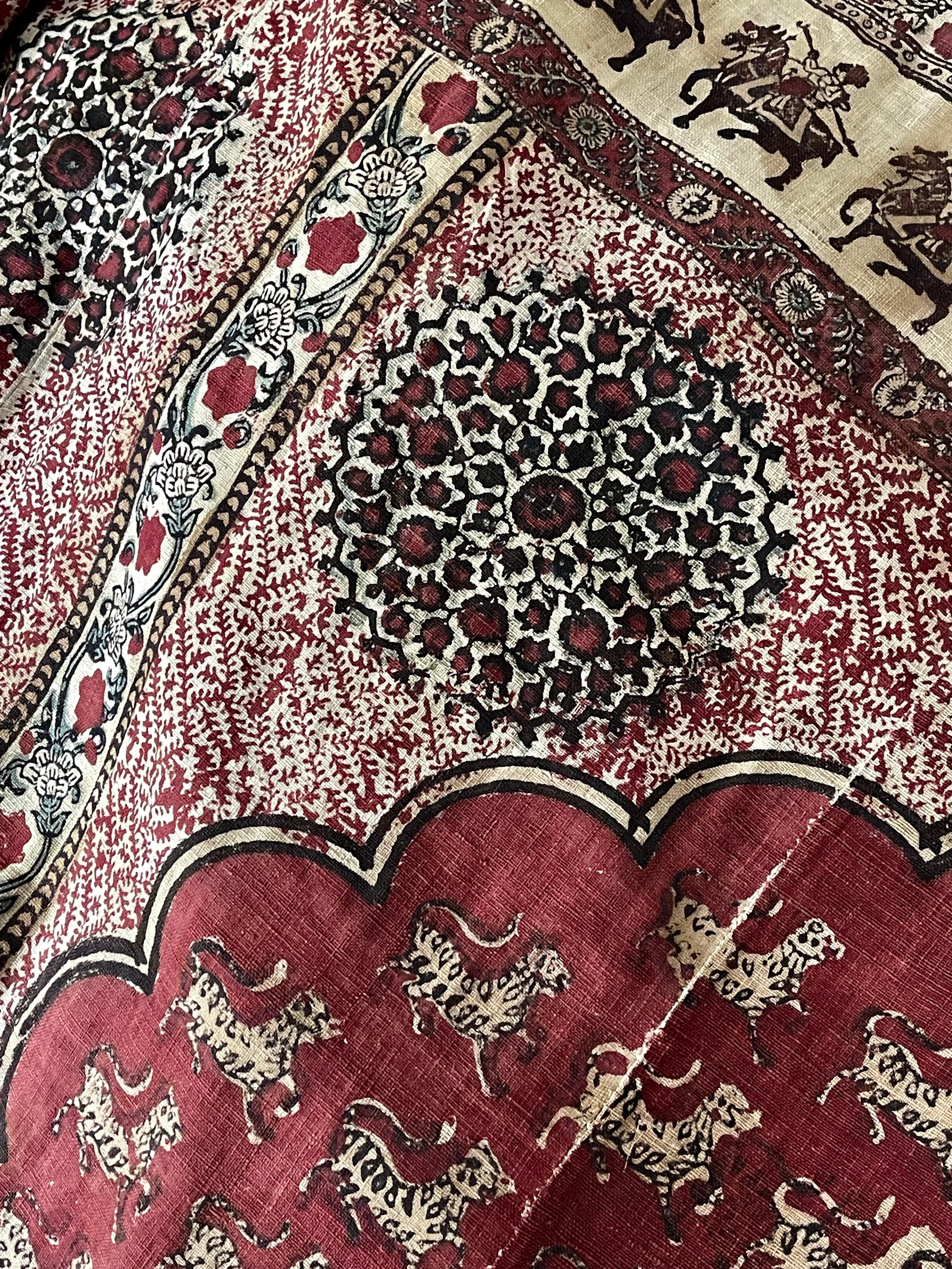 Antike Kalamkari-Zelttafel mit Blockdruck im Angebot 2