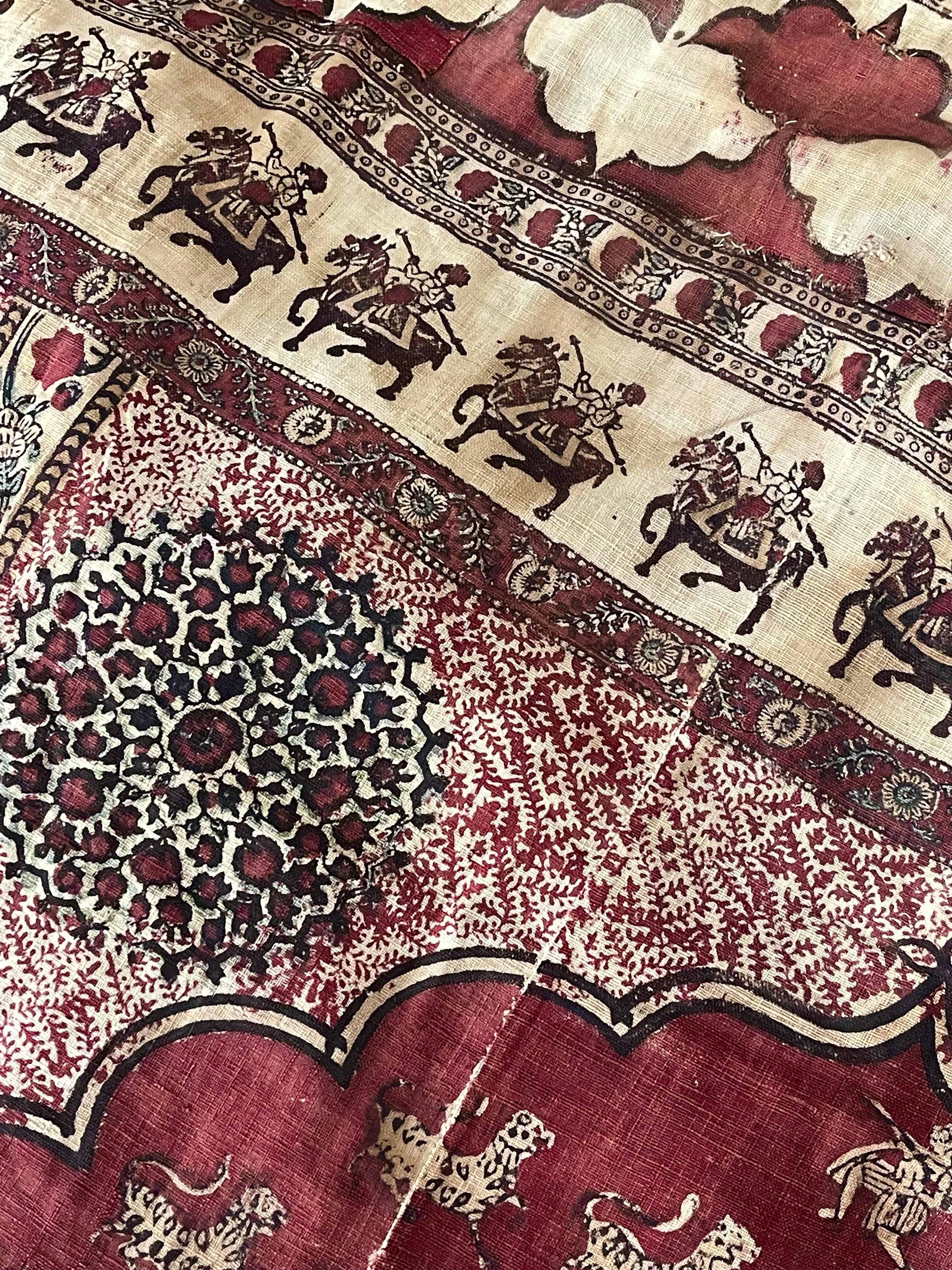 Antike Kalamkari-Zelttafel mit Blockdruck im Angebot 3