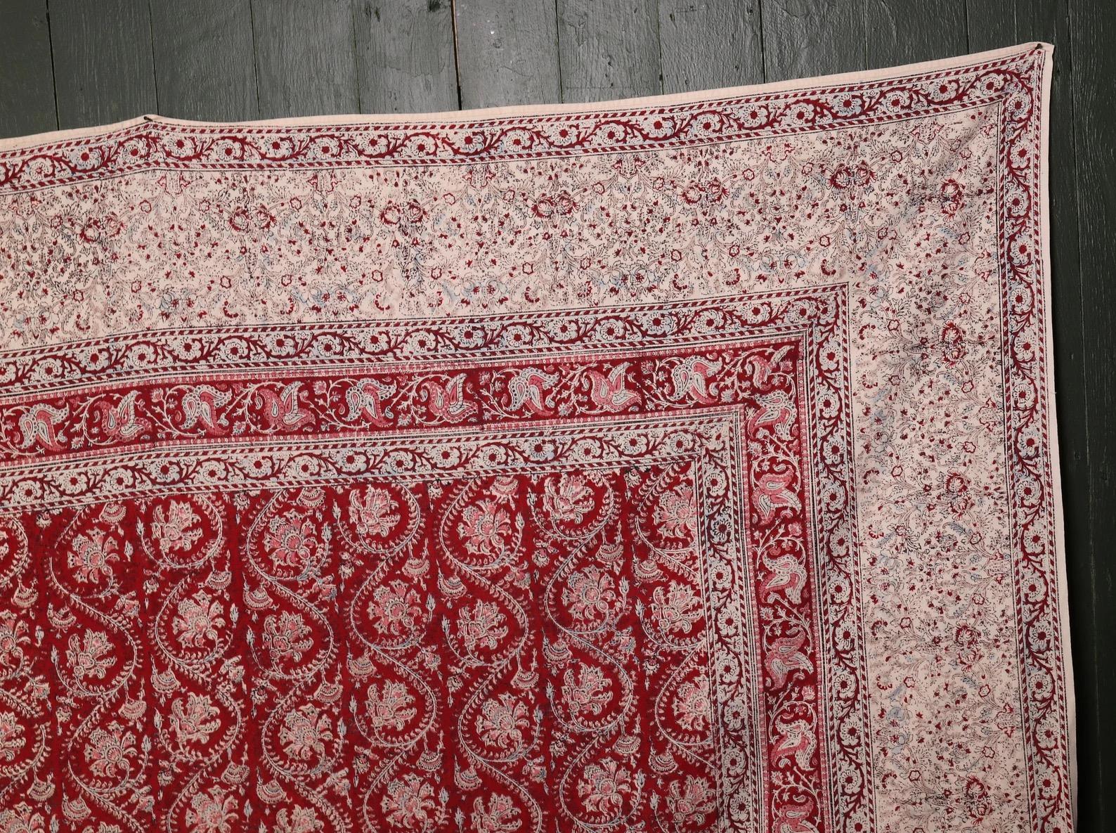 Indien Textile ancien Kalamkari imprimé en bloc en vente