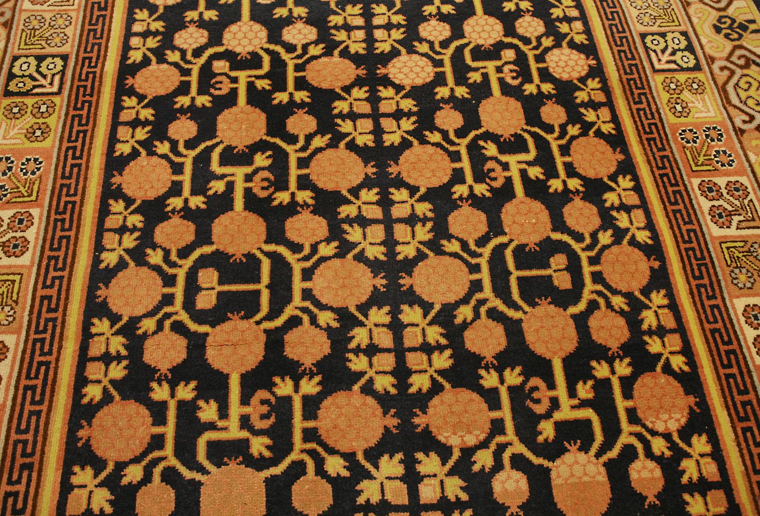 East Turkestani Antique Kalleh Khotan Wool Carpet East Turkistan, ca. 1920 For Sale