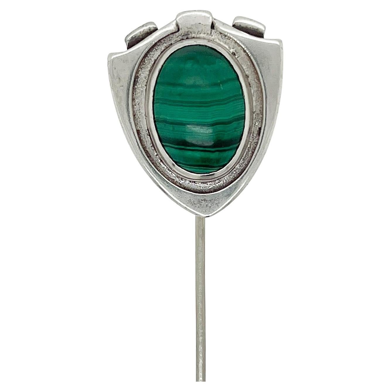 Antique Kalo Shops Sterling Silver & Malachite American Arts & Crafts Stick Pin