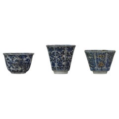 Antique Kangxi and Edo Period Blue and White Floral Tea Bowl Fire of Rotterdam