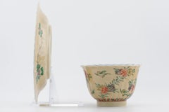 Antique Kangxi Chinese Lait Famille Verte Tea Set Bird Butterfly, 18th Century