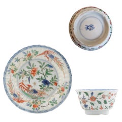 Antique Kangxi Chinese Lait Famille Verte Tea Set Bird Butterfly, 18th Century
