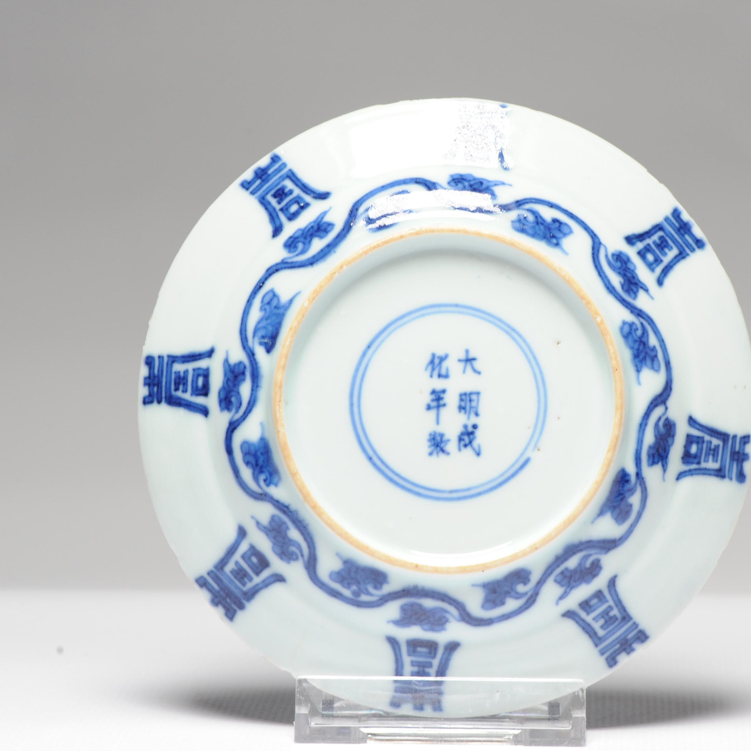 Antique Kangxi Cobalt Blue Chinese Porcelain Plate China Shou Marked base 2