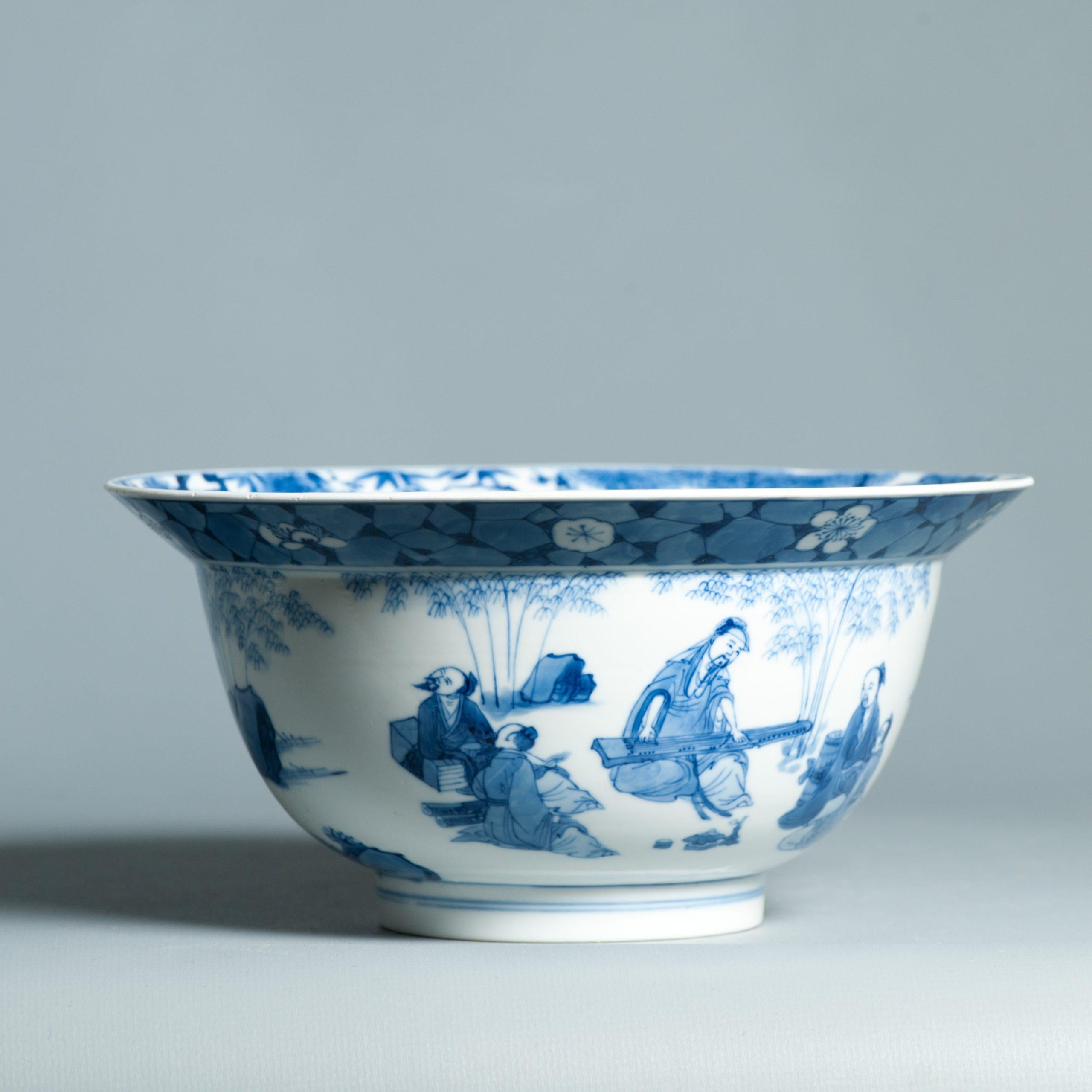 Antique Kangxi Mark & Period Klapmuts Bowl Chinese porcelain Literati Tea Cer For Sale 4