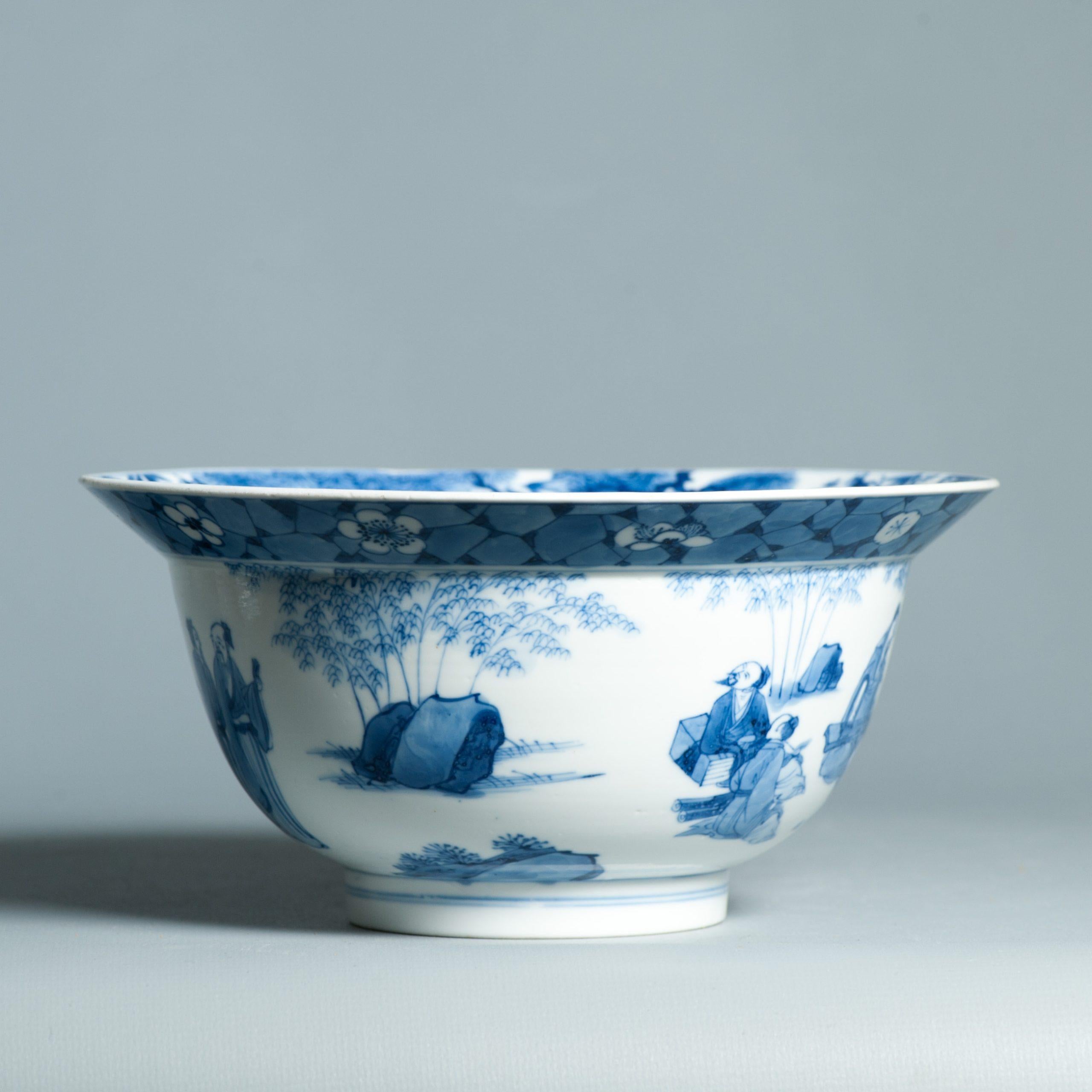 Antique Kangxi Mark & Period Klapmuts Bowl Chinese porcelain Literati Tea Cer For Sale 7