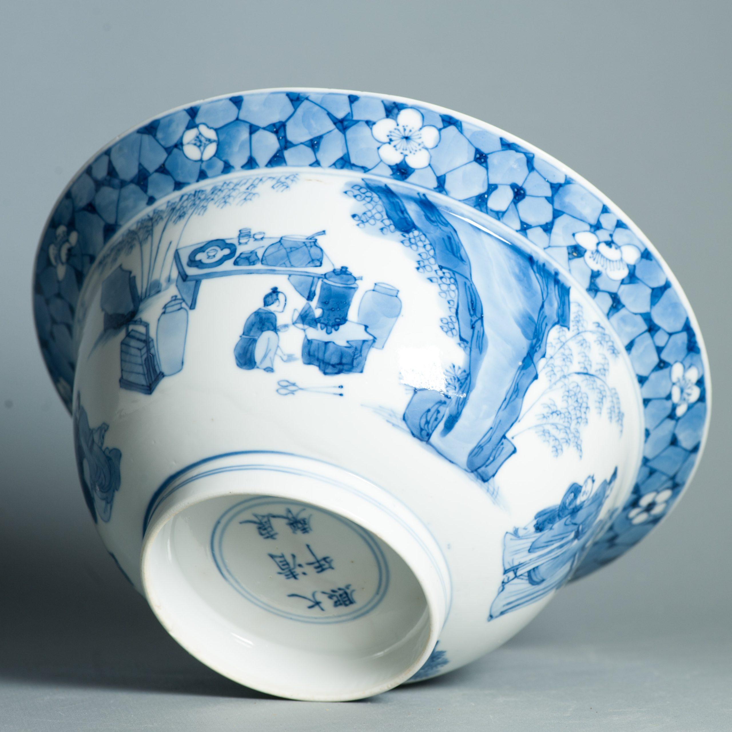 Antique Kangxi Mark & Period Klapmuts Bowl Chinese porcelain Literati Tea Cer For Sale 8