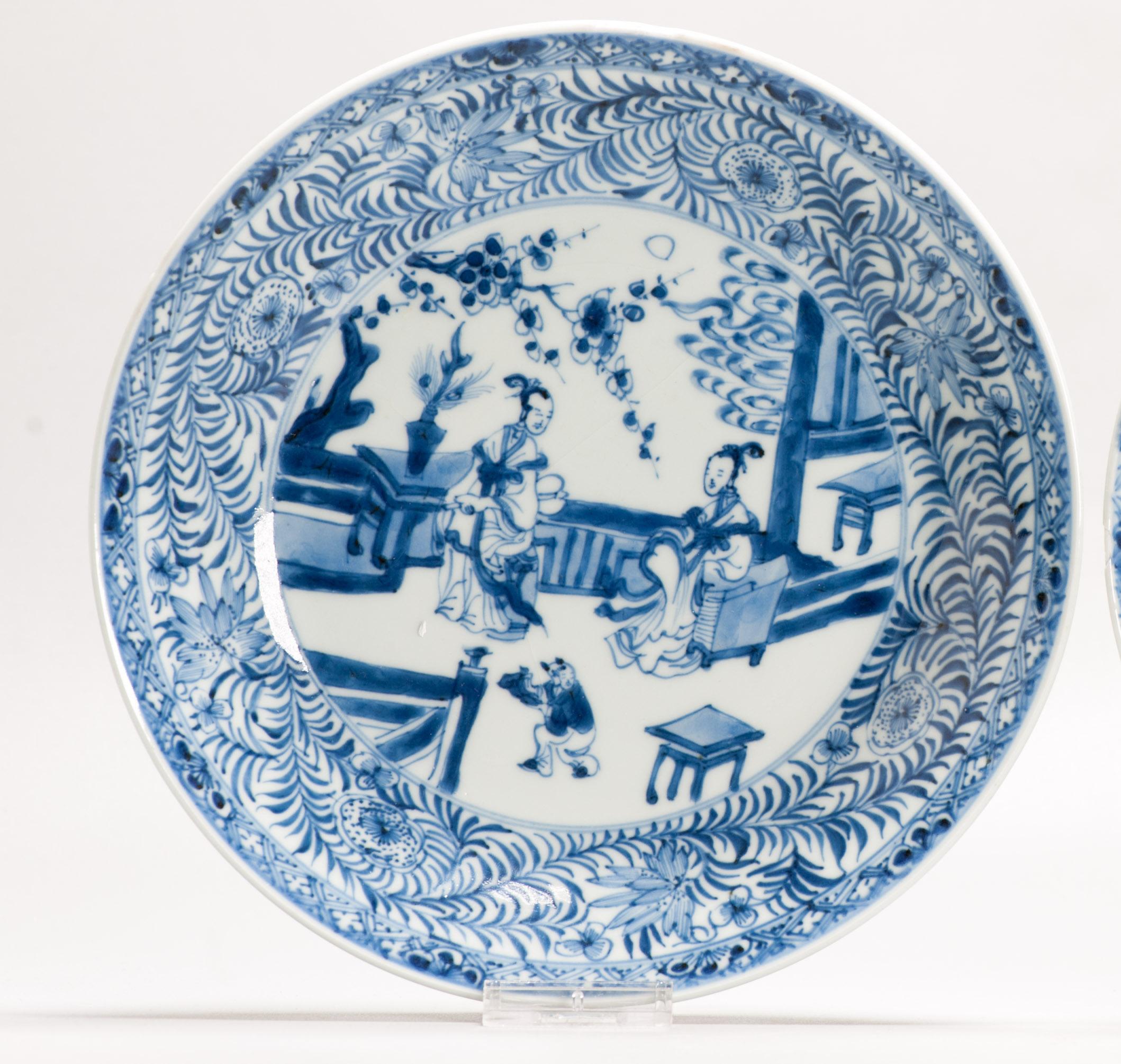 Antique Kangxi Period Chinese Porcelain Blue & White Dish Pagode Figural 5