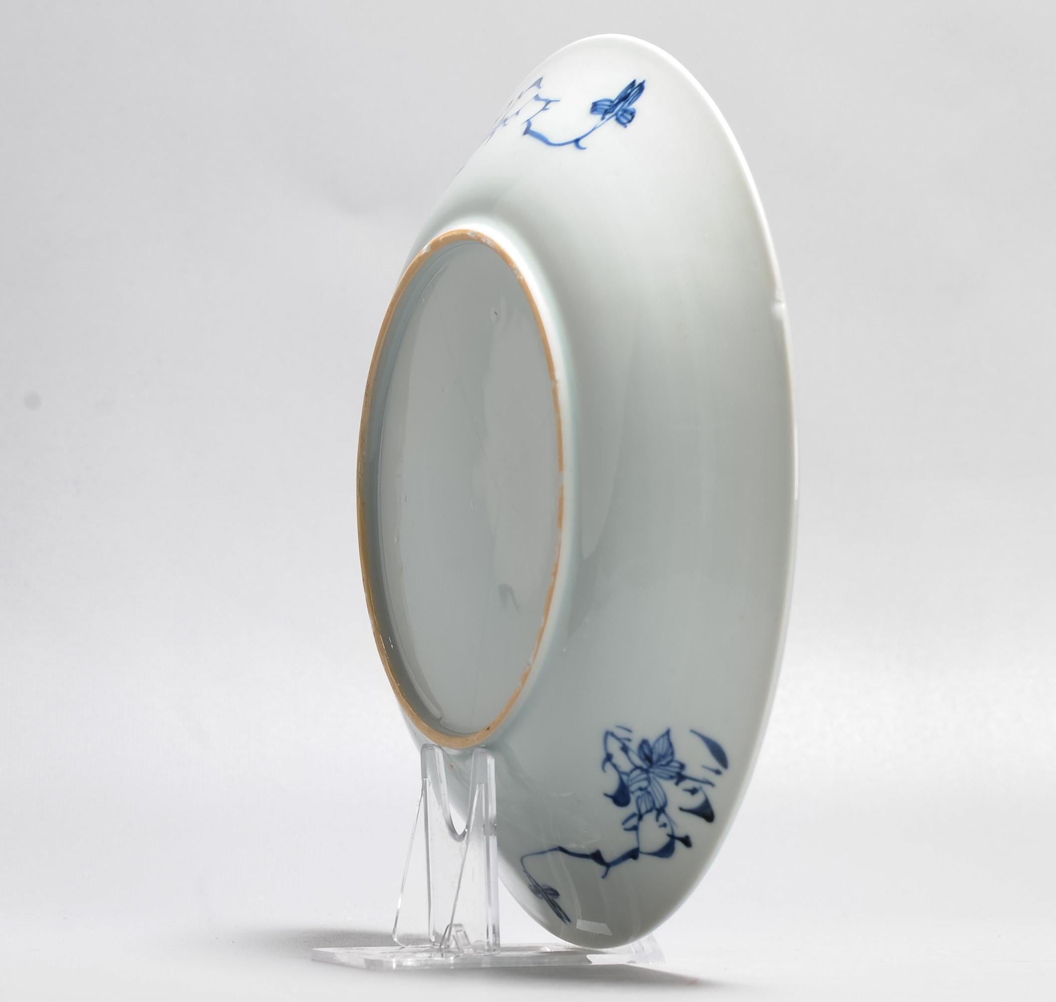 Antique Kangxi Period Chinese Porcelain Blue & White Dish Pagode Figural 6