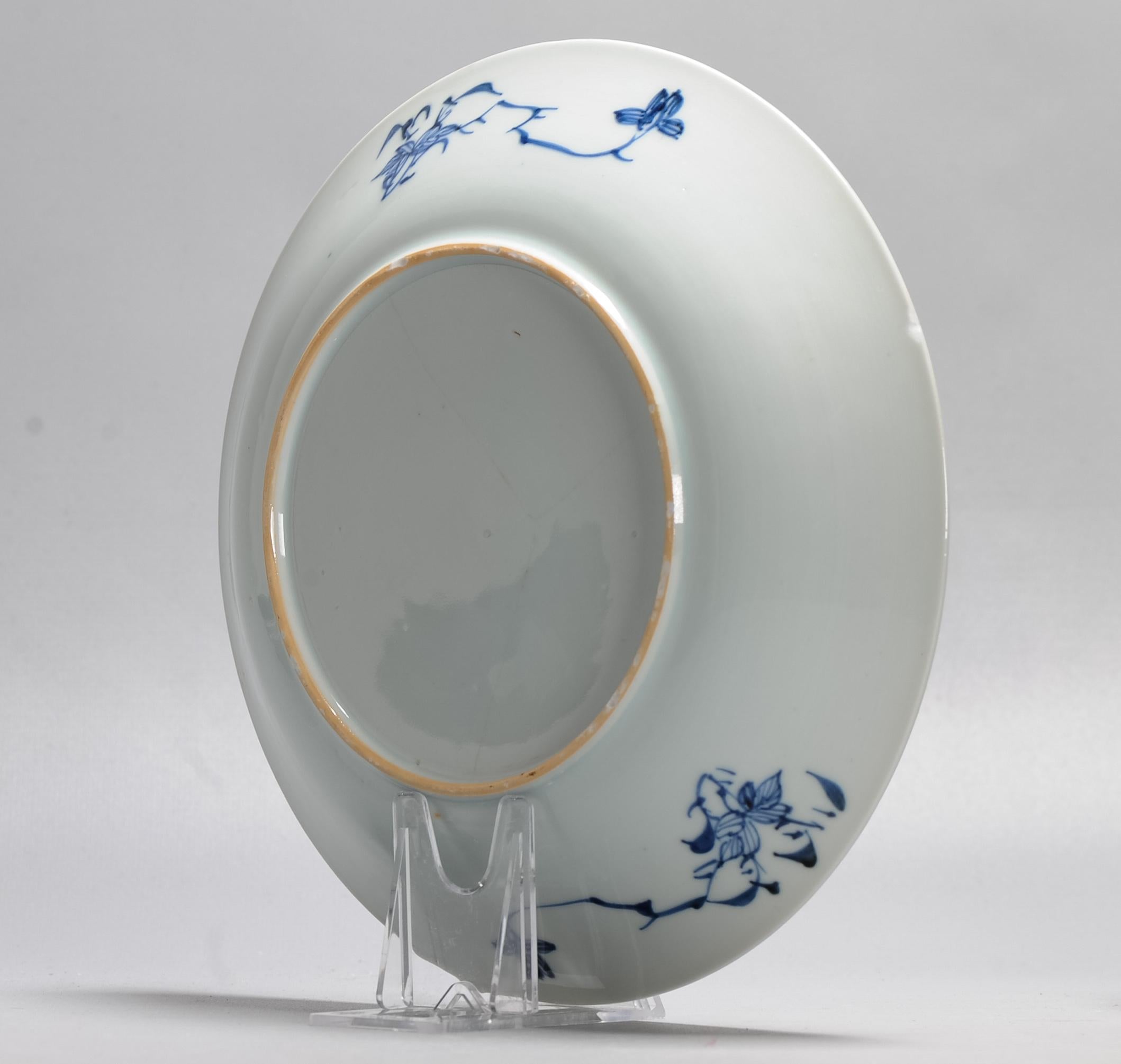 Qing Antique Kangxi Period Chinese Porcelain Blue & White Dish Pagode Figural