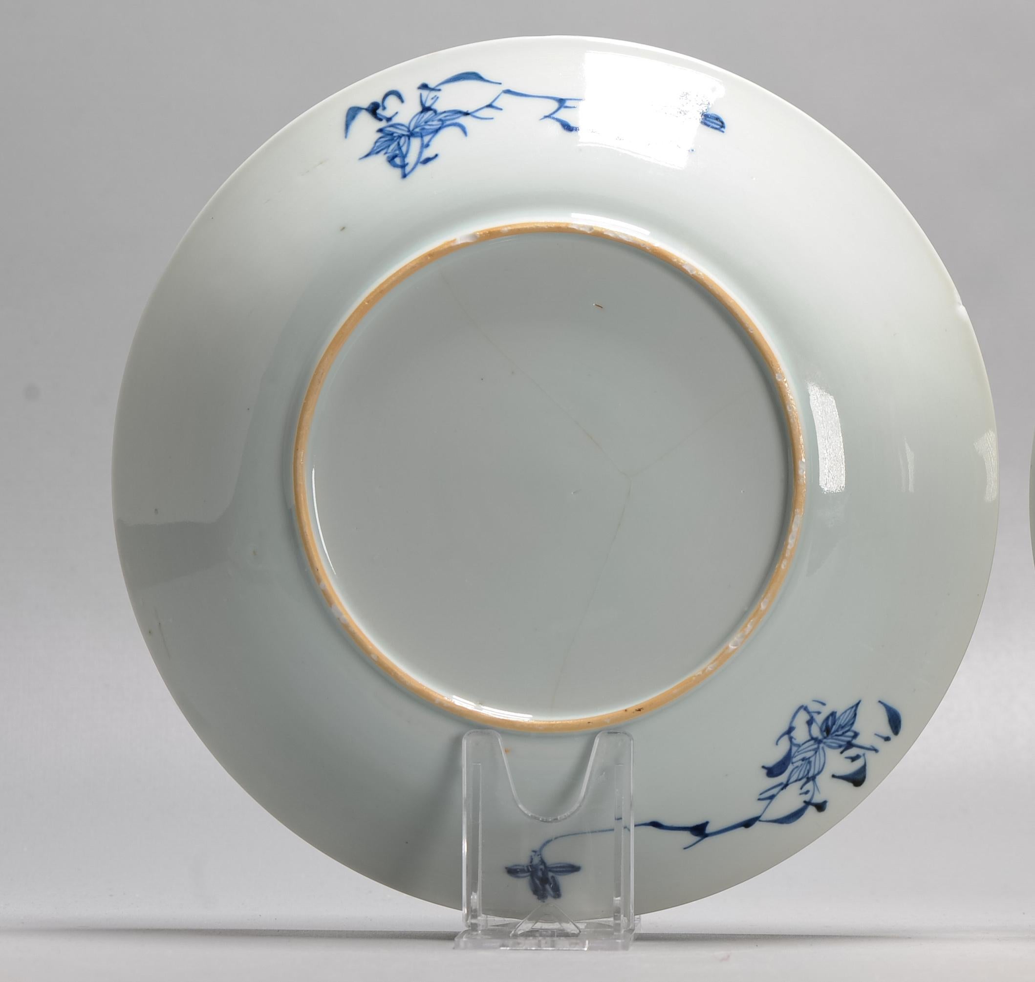 18th Century and Earlier Antique Kangxi Period Chinese Porcelain Blue & White Dish Pagode Figural