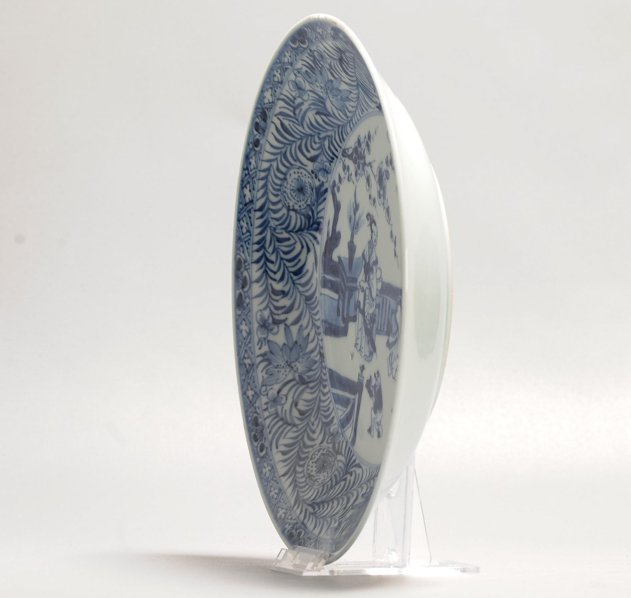 Antique Kangxi Period Chinese Porcelain Blue & White Dish Pagode Figural 3