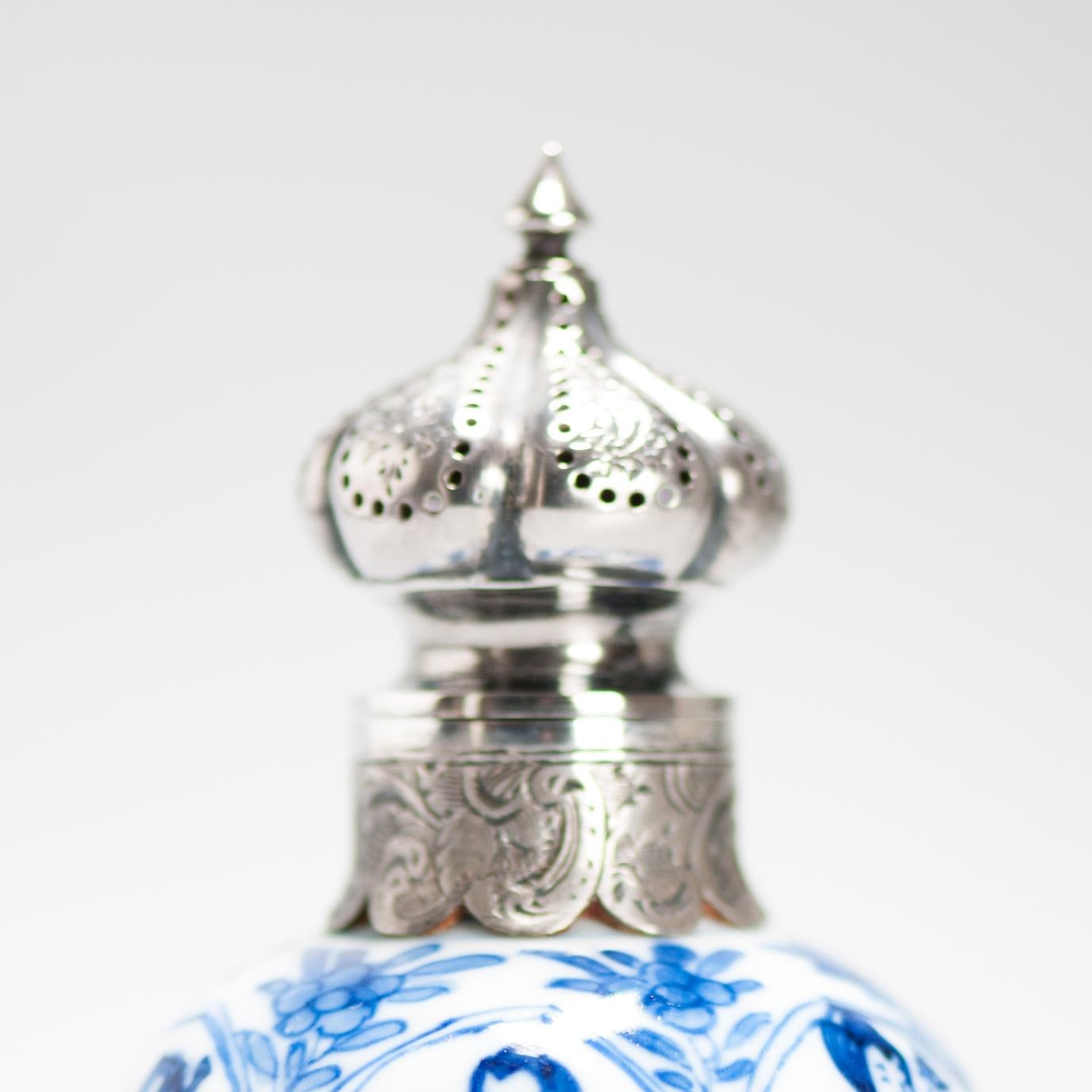 Antique Kangxi Period Chinese porcelain Tea Caddy Silver Mount Elegant Ladies 10