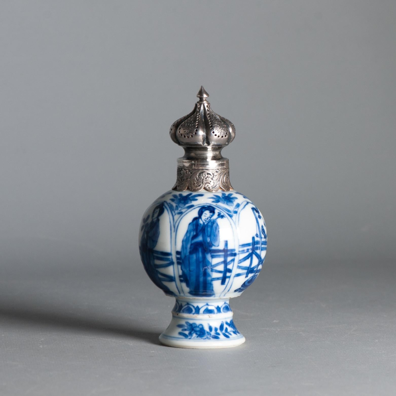 Porcelain Antique Kangxi Period Chinese porcelain Tea Caddy Silver Mount Elegant Ladies