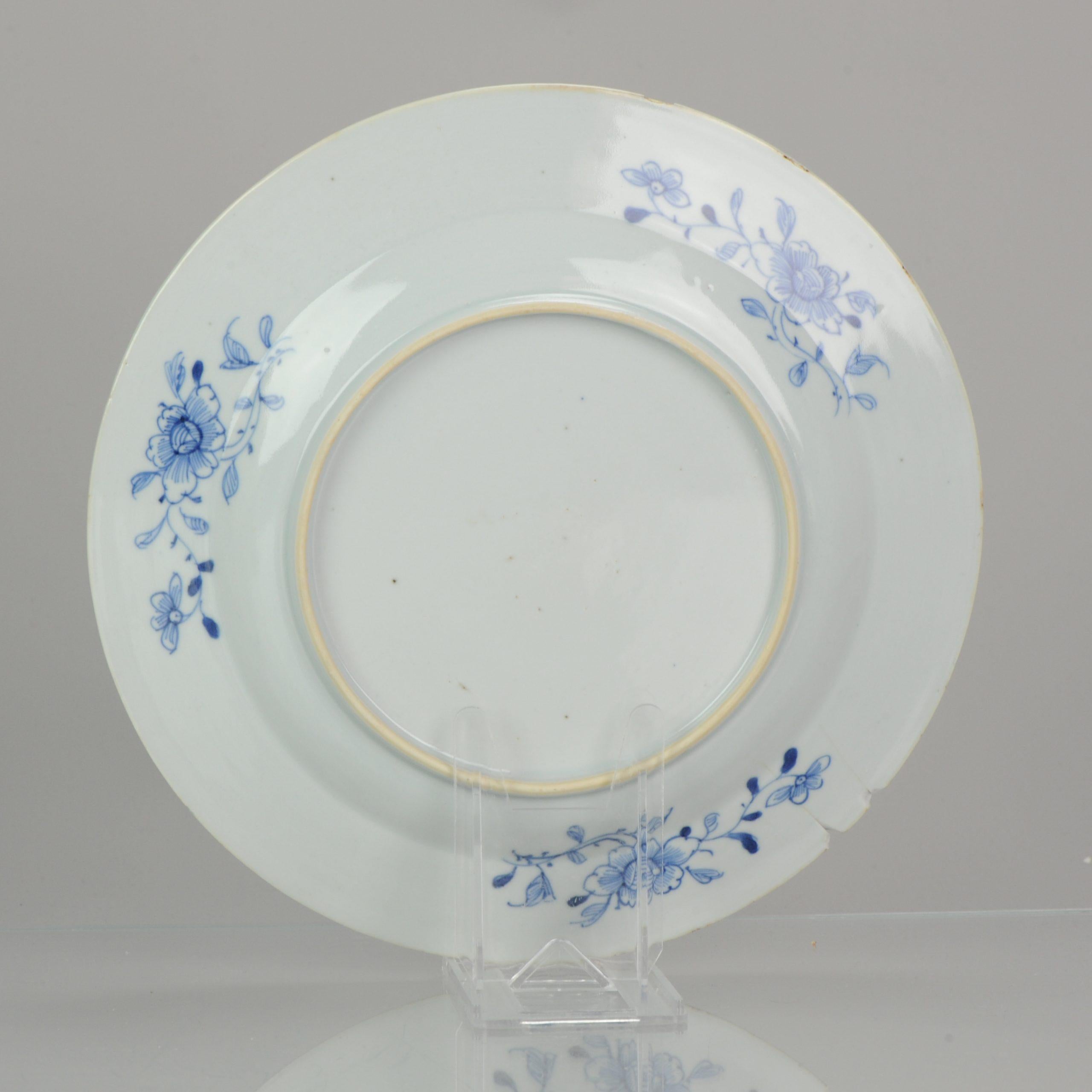 Chinese Antique Kangxi Period Cobalt Blue Flower Compartment Plate Pomegranate For Sale