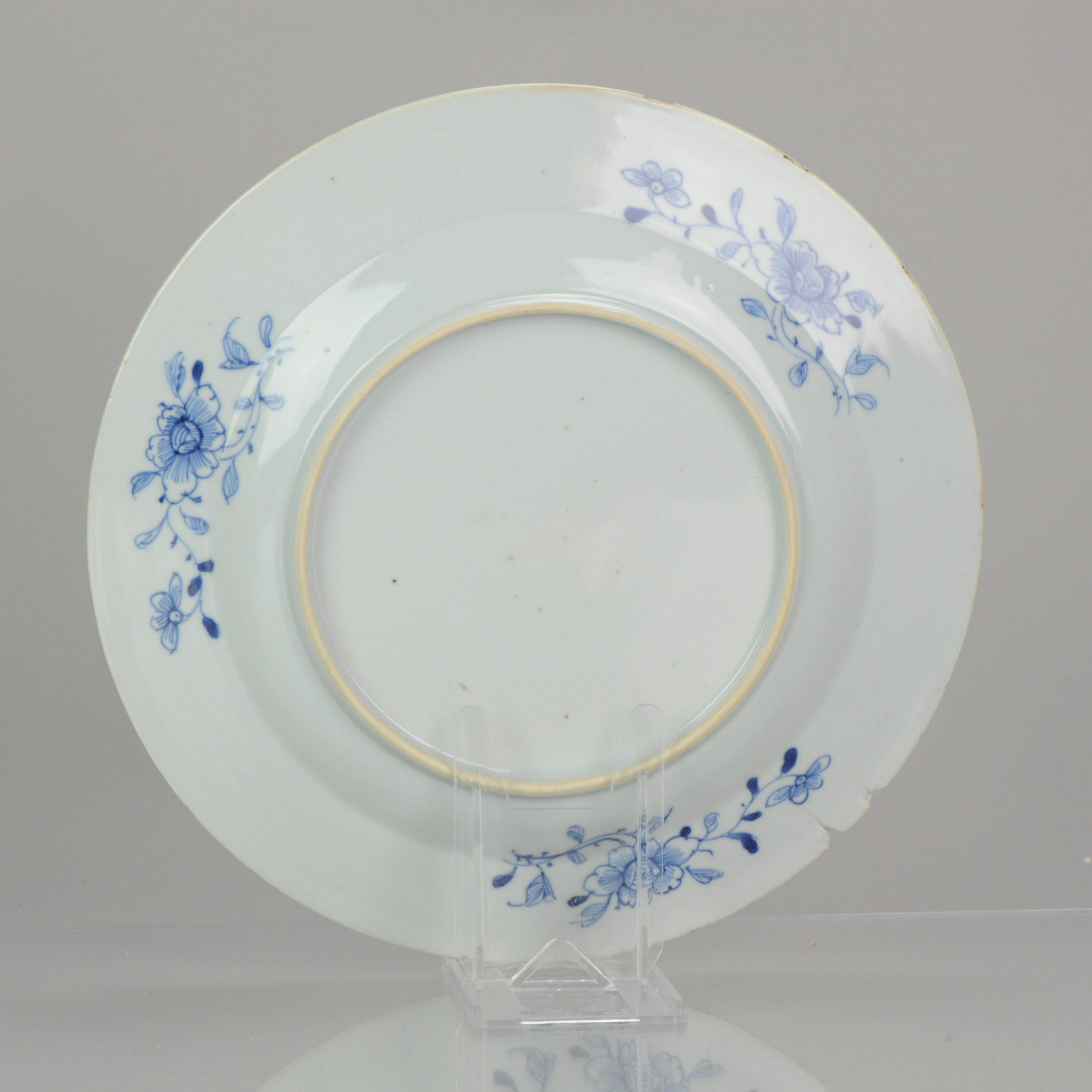 18th Century Antique Kangxi Period Cobalt Blue Flower Compartment Plate Pomegranate For Sale