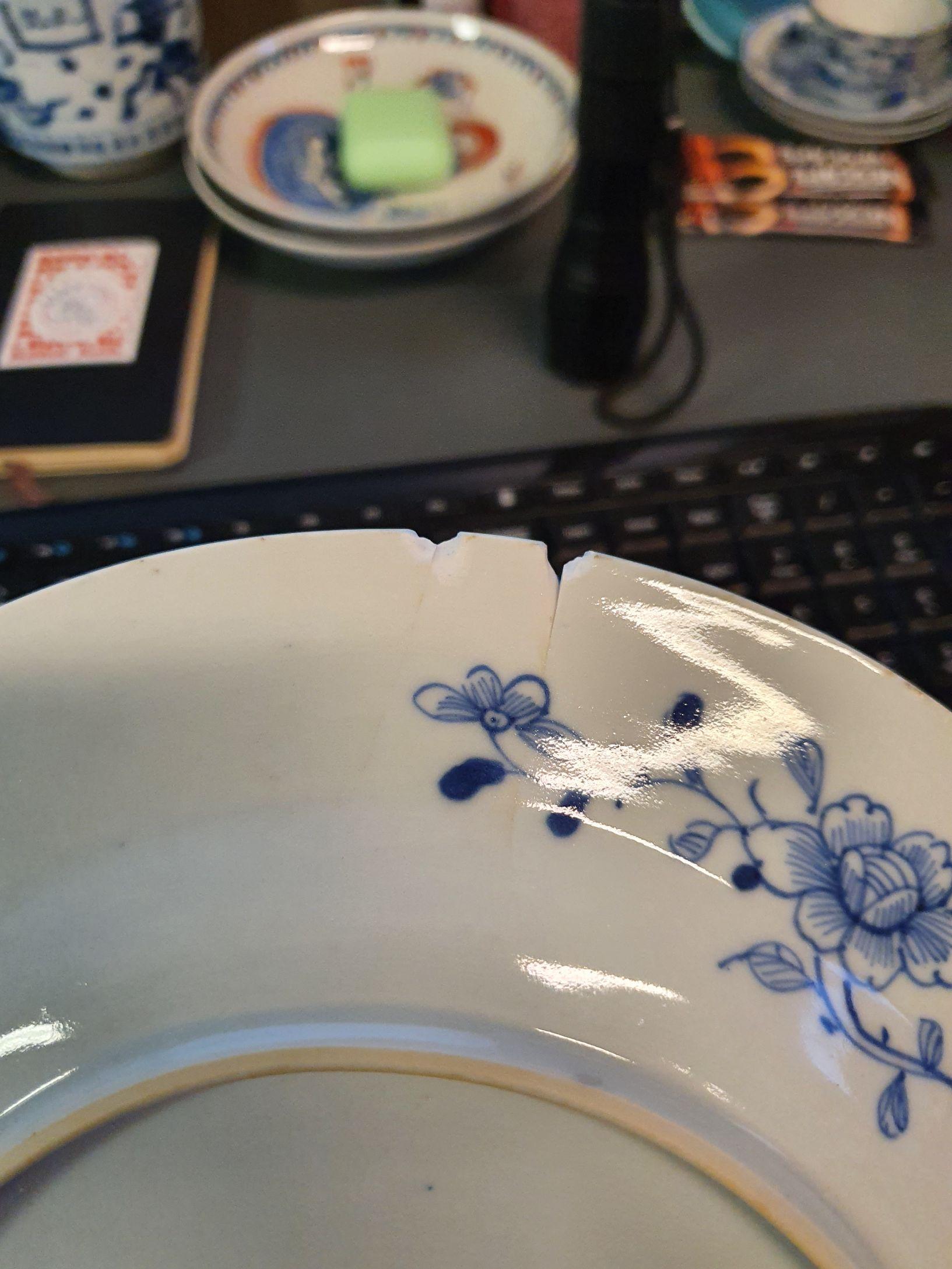 Porcelain Antique Kangxi Period Cobalt Blue Flower Compartment Plate Pomegranate For Sale