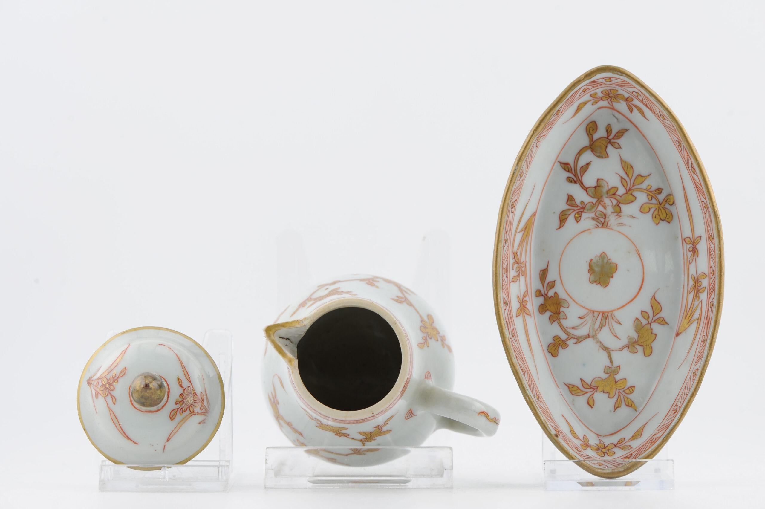 Antica lattiera da tè del periodo Kangxi e piatto Pattipan Sangue e Latte Cina in vendita 8