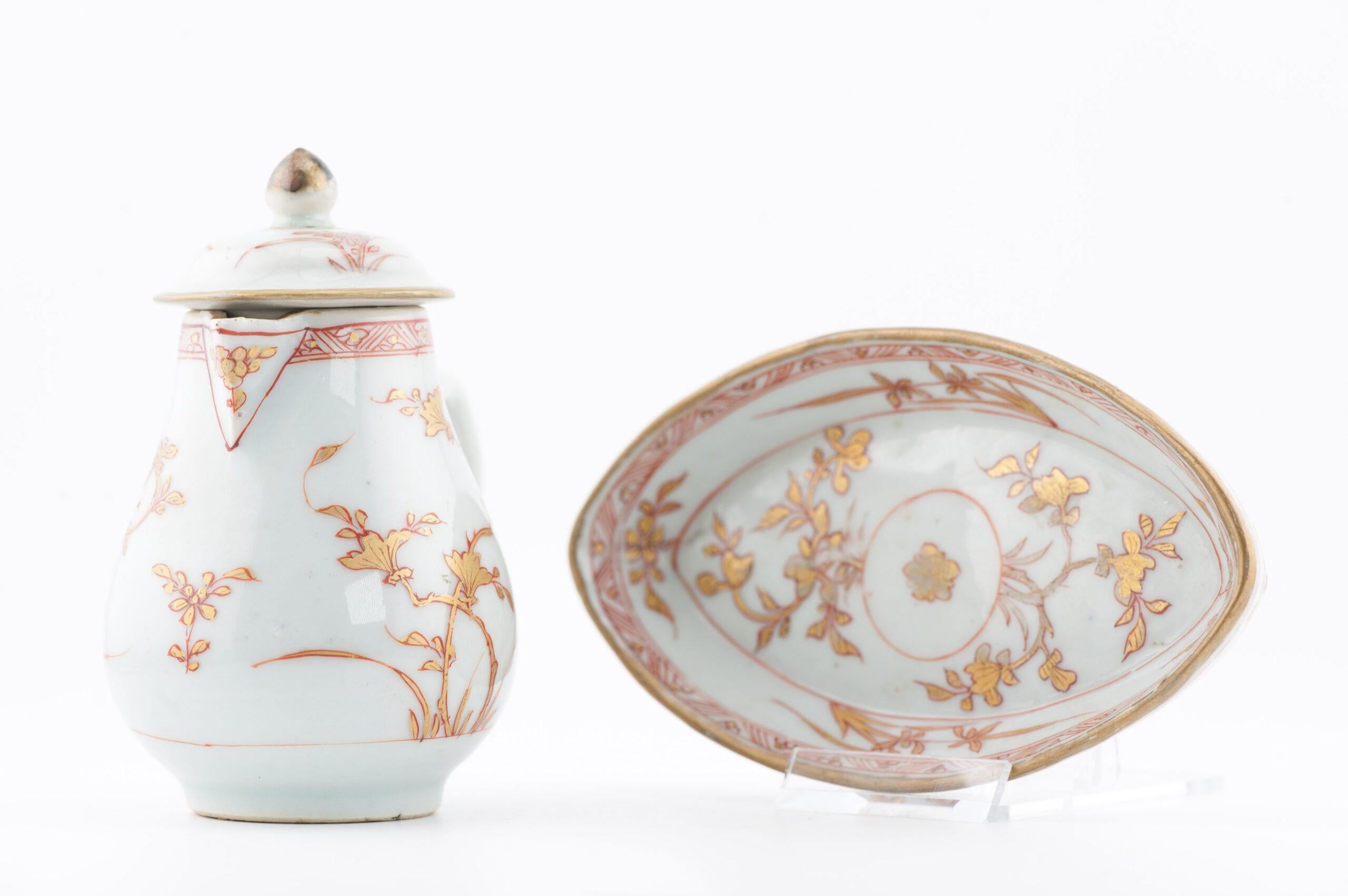 Antica lattiera da tè del periodo Kangxi e piatto Pattipan Sangue e Latte Cina in vendita 2