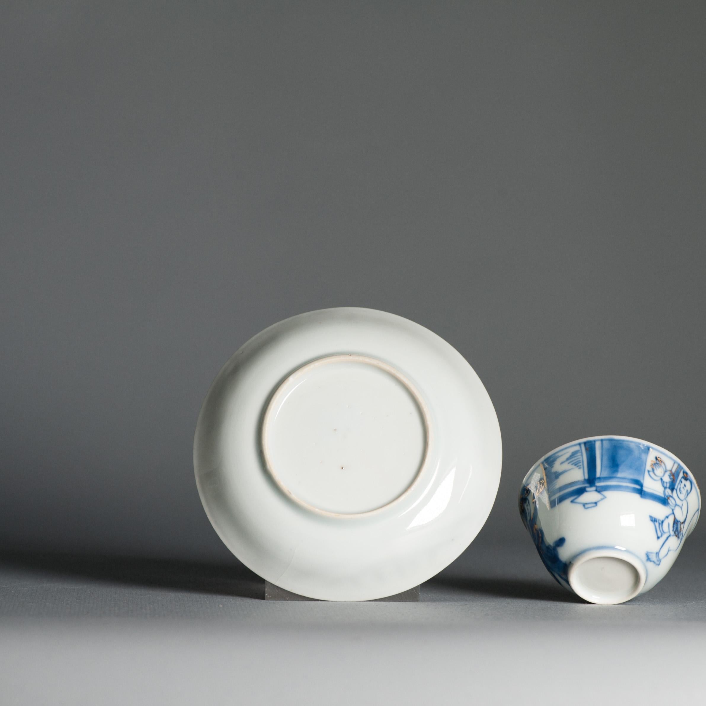 Antico set da tè in porcellana cinese del periodo Kangxi a vaso sottile Pagode figurata in vendita 4