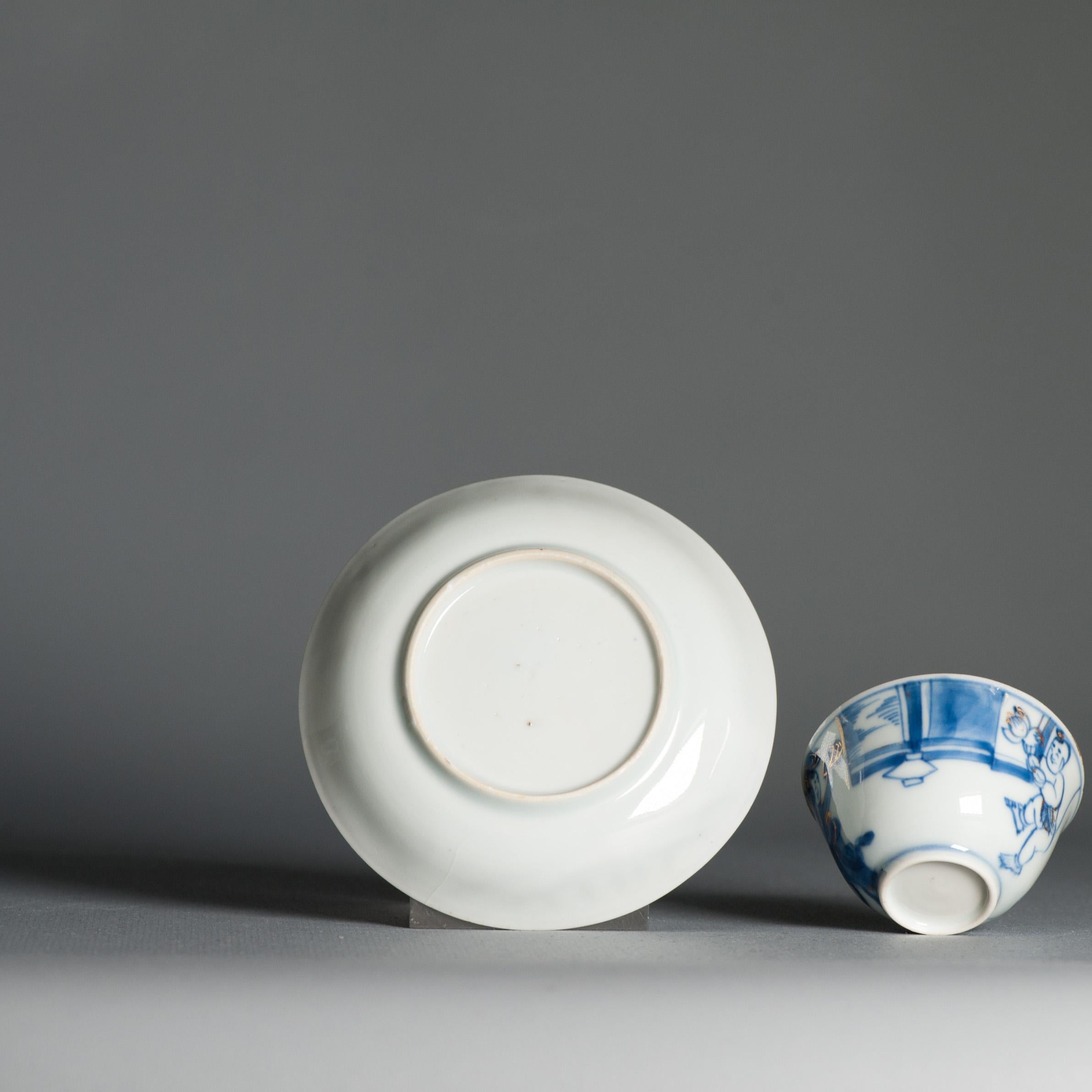 Antico set da tè in porcellana cinese del periodo Kangxi a vaso sottile Pagode figurata in vendita 5