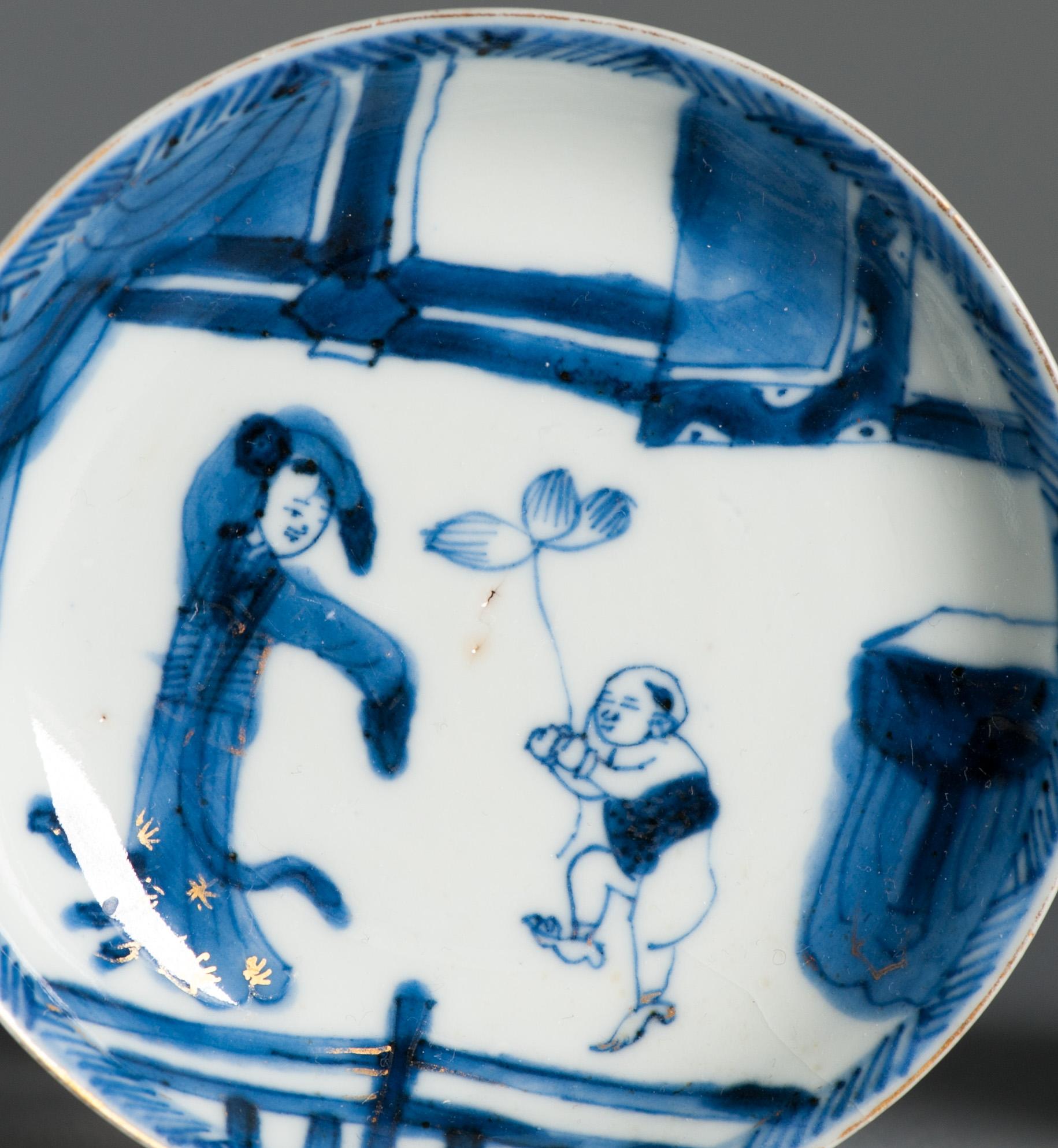 Antico set da tè in porcellana cinese del periodo Kangxi a vaso sottile Pagode figurata in vendita 7