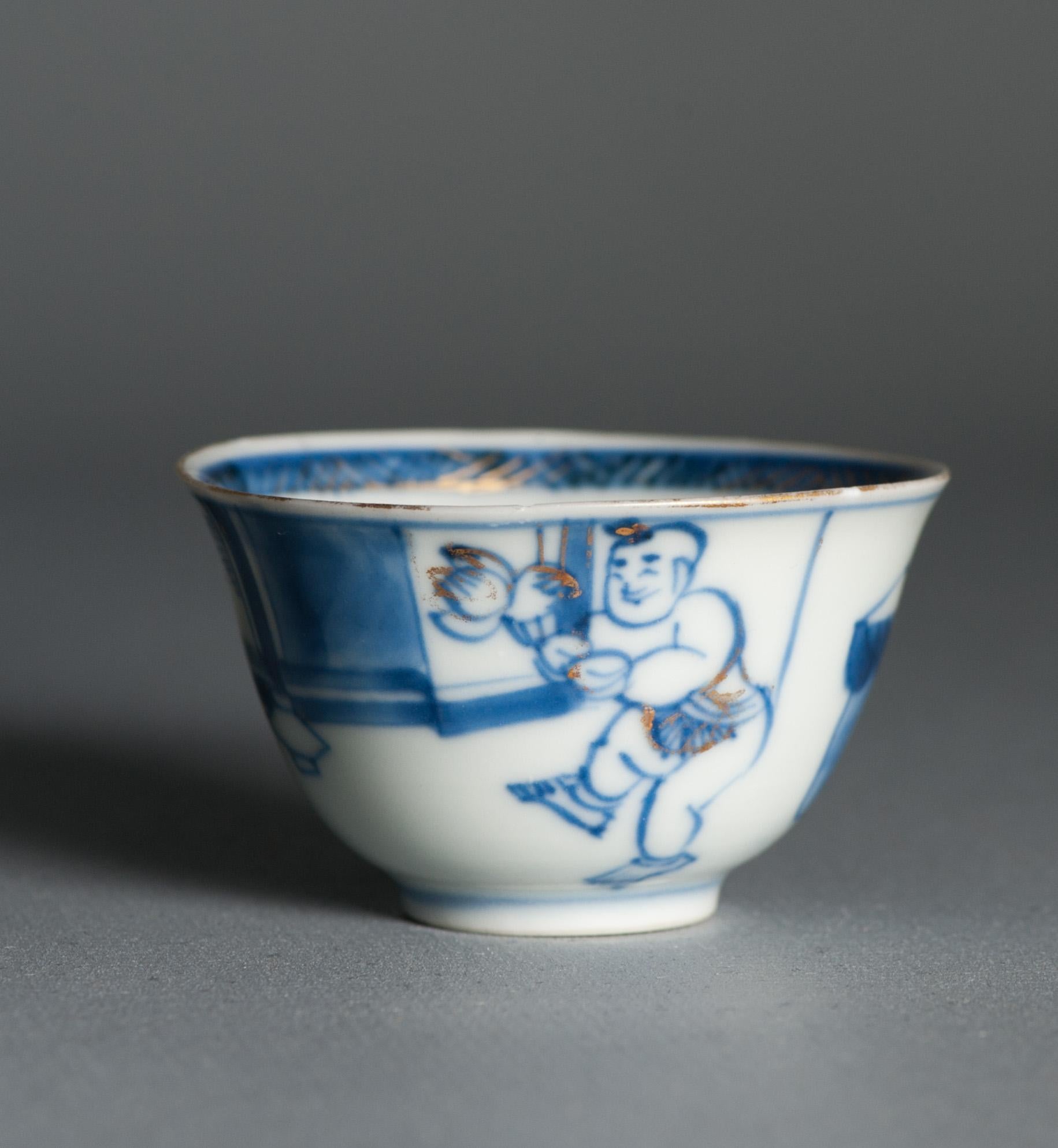 Antico set da tè in porcellana cinese del periodo Kangxi a vaso sottile Pagode figurata in vendita 9