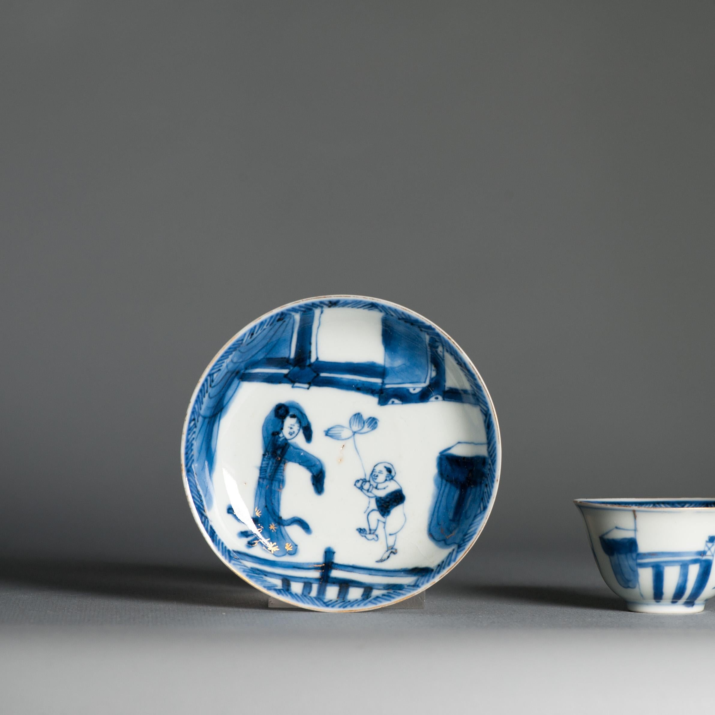 Porcellana Antico set da tè in porcellana cinese del periodo Kangxi a vaso sottile Pagode figurata in vendita