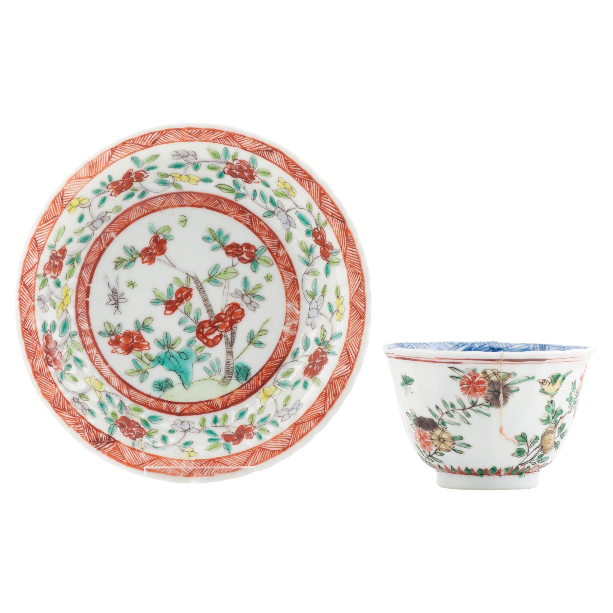 Antique Kangxi Porcelain Chinese Red Famille Verte Tea Set Top, 18th Century