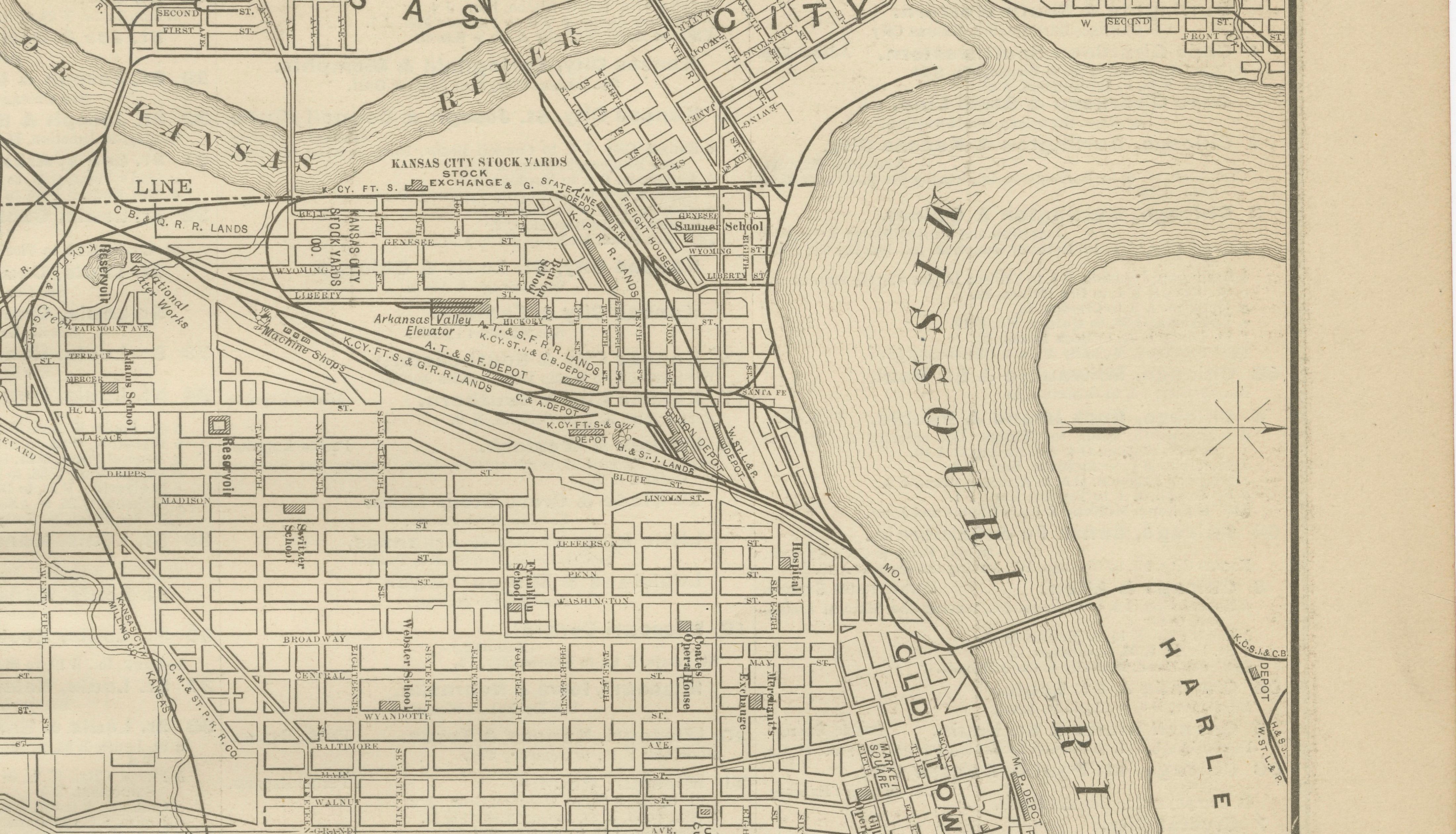 Antique Kansas City Map Wall Art – Missouri–Kansas Border, Rand McNally, ca.1888