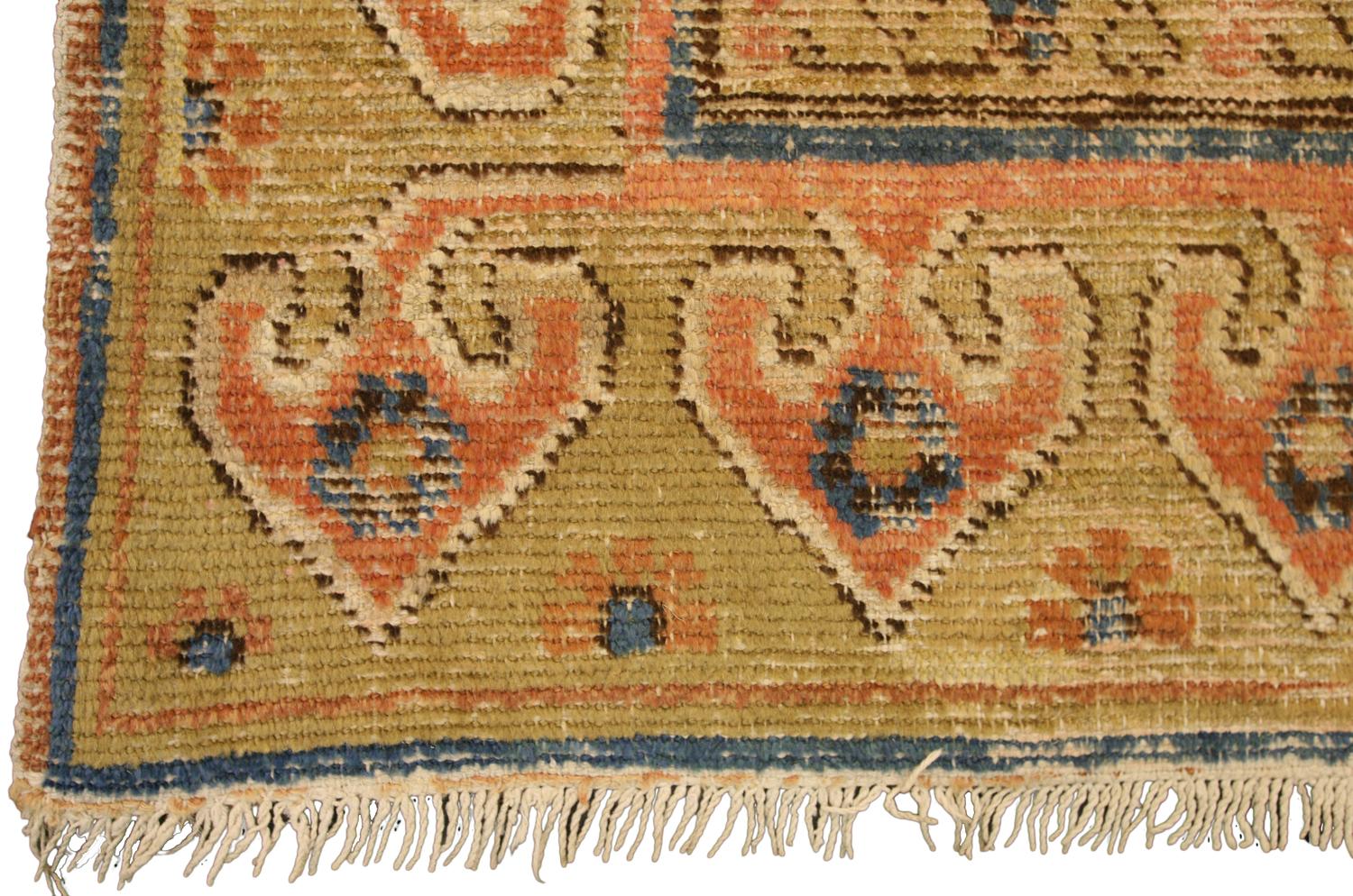 Hand-Knotted Antique Kansu Beige Wool Khotan Carpet, 18th Century For Sale