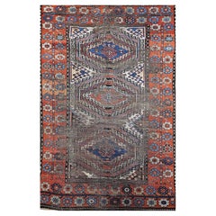 Antique Karabagh Area Rug, Wool, Geometric Design, Ivory Field, 1800s, 5' x 8'