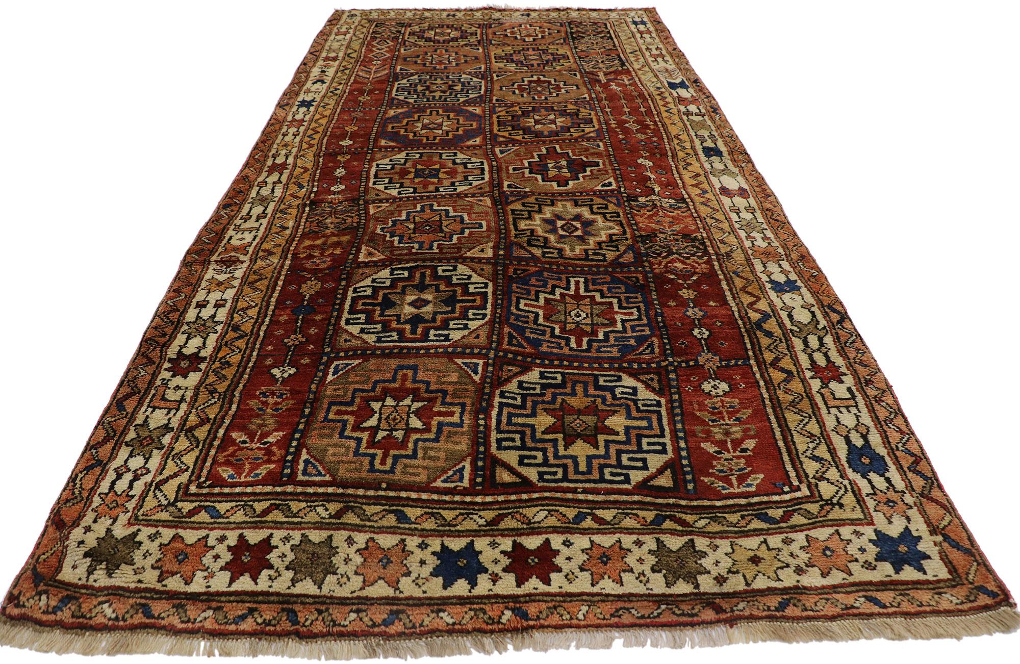 Tribal Antique Karabagh Azerbaijan Gallery Rug with Memling Guls For Sale