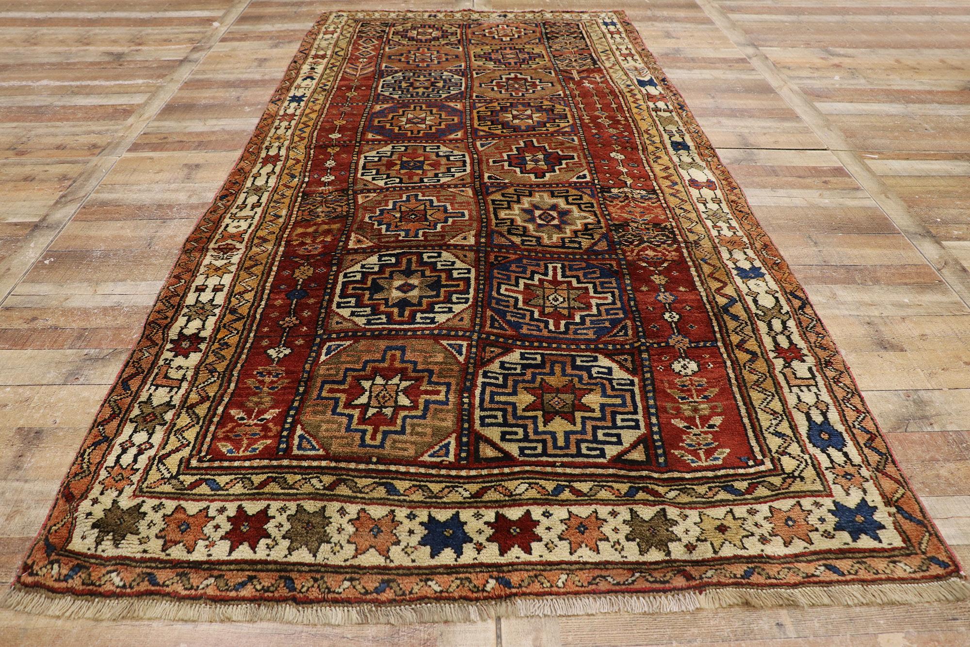 19th Century Antique Karabagh Azerbaijan Gallery Rug with Memling Guls For Sale