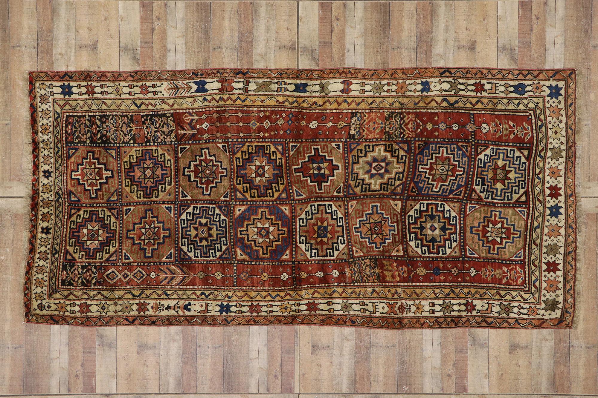 Wool Antique Karabagh Azerbaijan Gallery Rug with Memling Guls For Sale