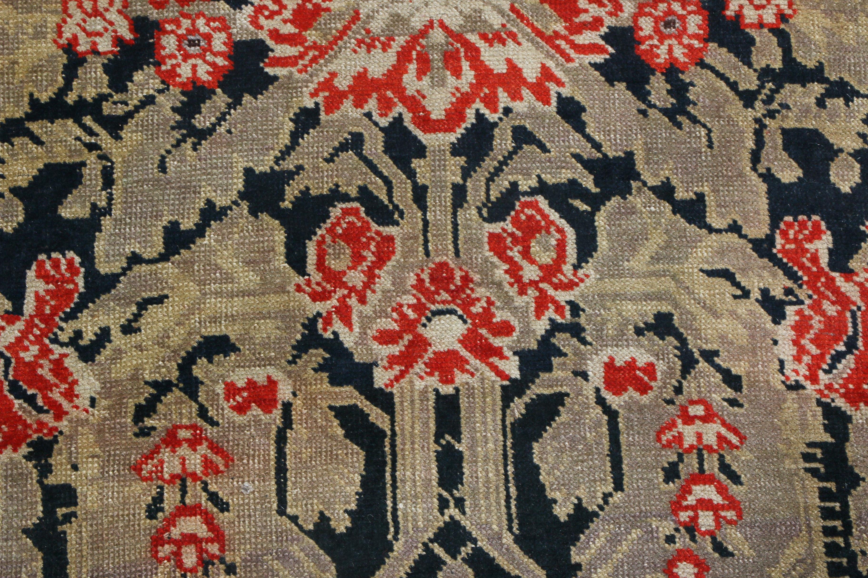 Hand-Knotted Antique Karabagh Black and Red Wool Floral Runner Floral Pattern by Rug & Kilim For Sale