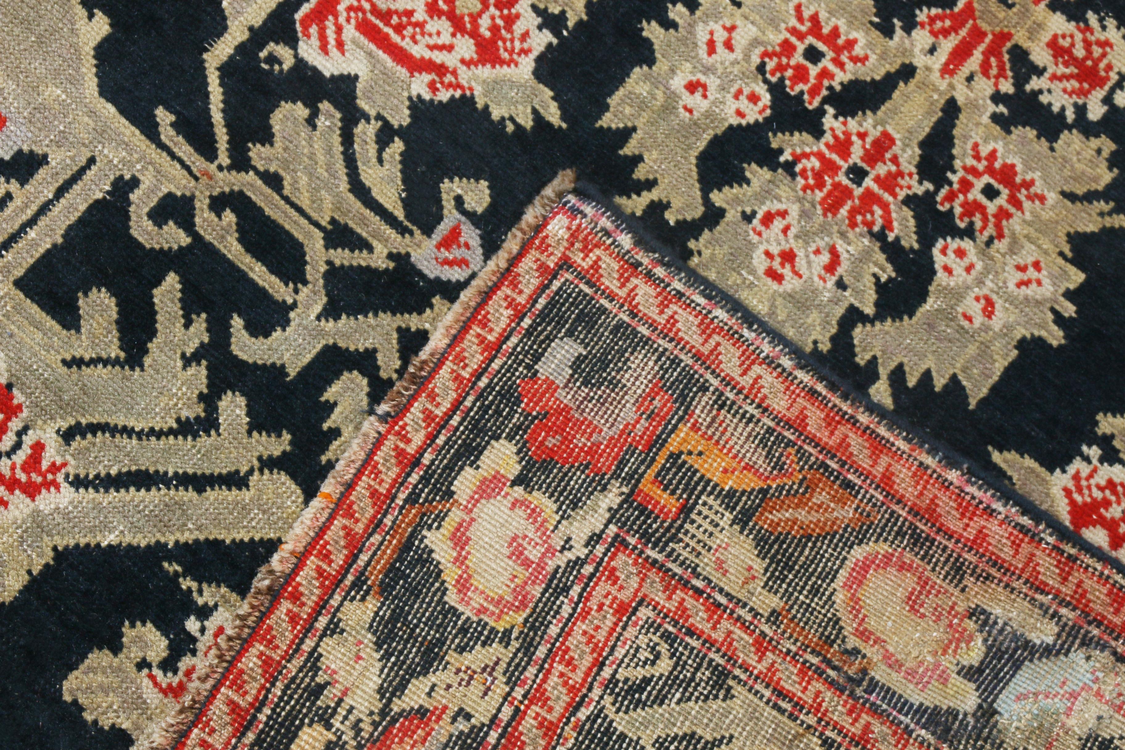 Antique Karabagh Black and Red Wool Floral Runner 1