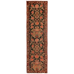 Antique Karabagh Black and Red Wool Floral Runner