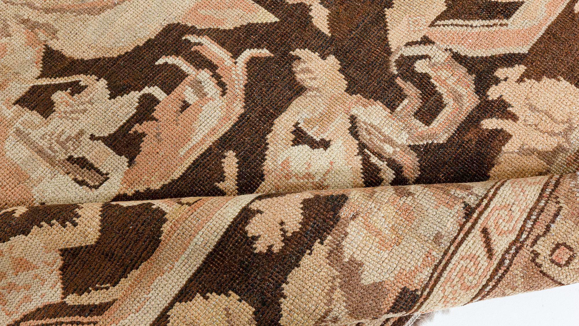 Caucasian Antique Karabagh Botanic Brown Handmade Wool Carpet For Sale