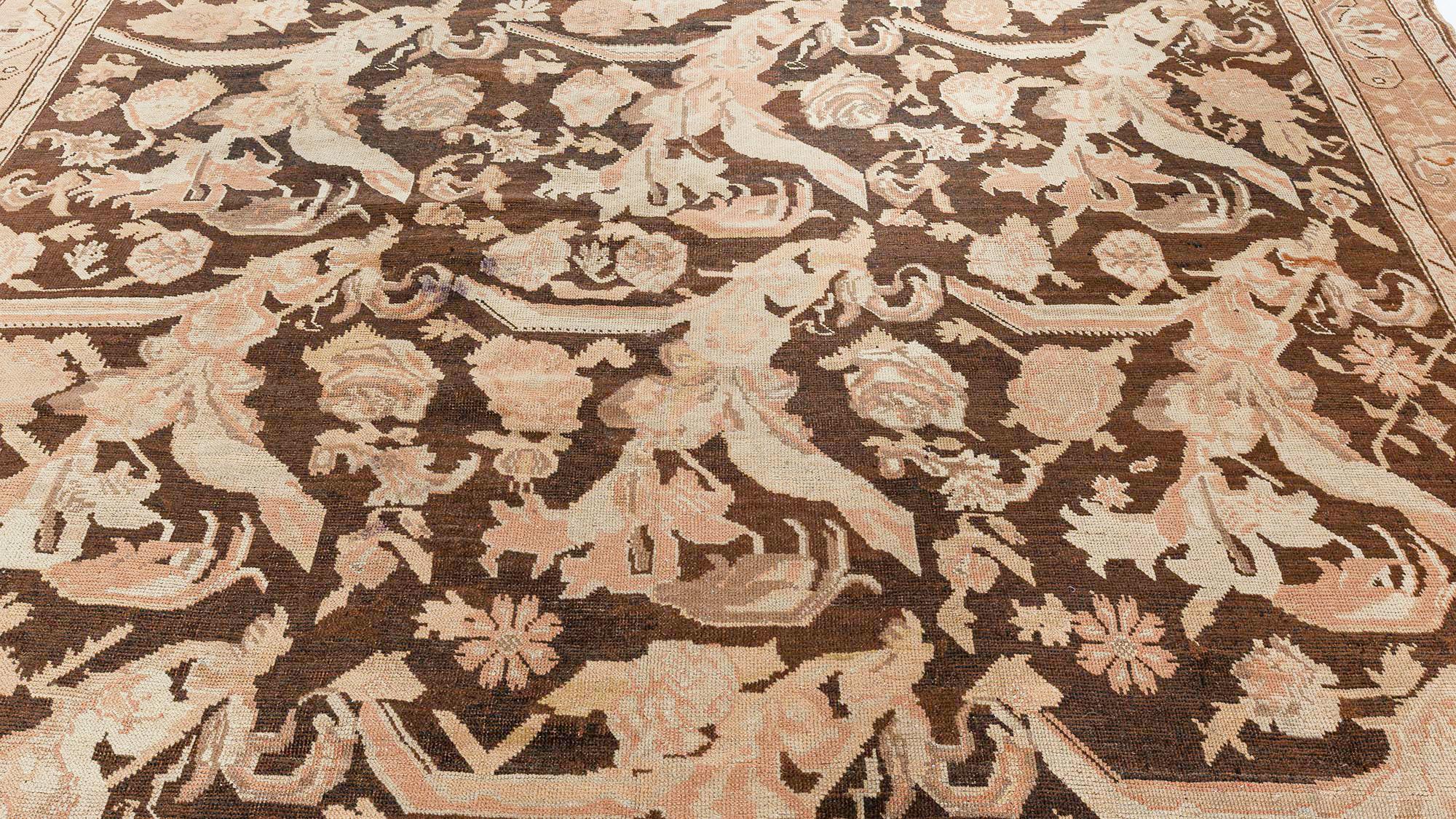 Antique Karabagh Botanic Brown Handmade Wool Carpet In Good Condition For Sale In New York, NY