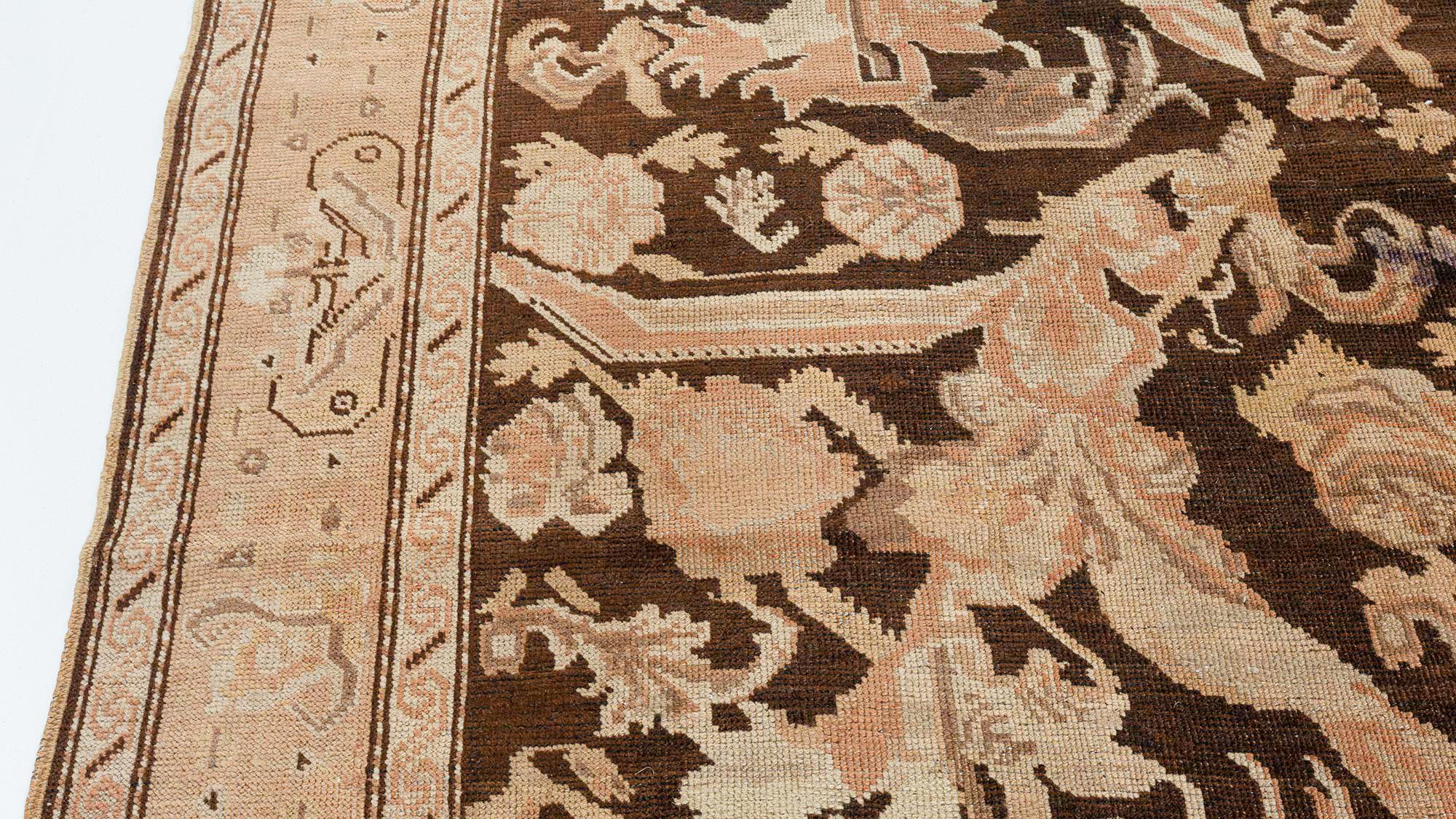Antique Karabagh Botanic Brown Handmade Wool Carpet For Sale 1