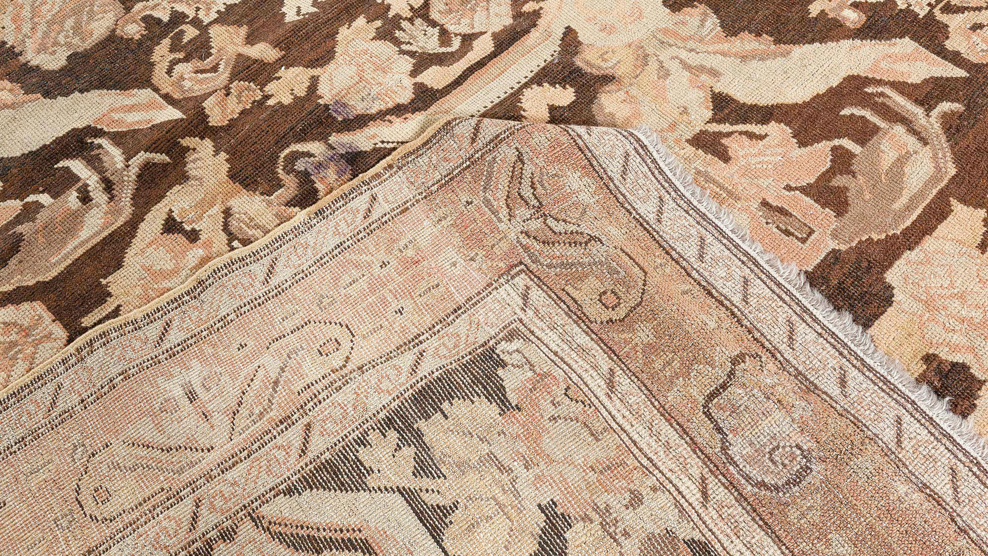 Antique Karabagh Botanic Brown Handmade Wool Carpet For Sale 3