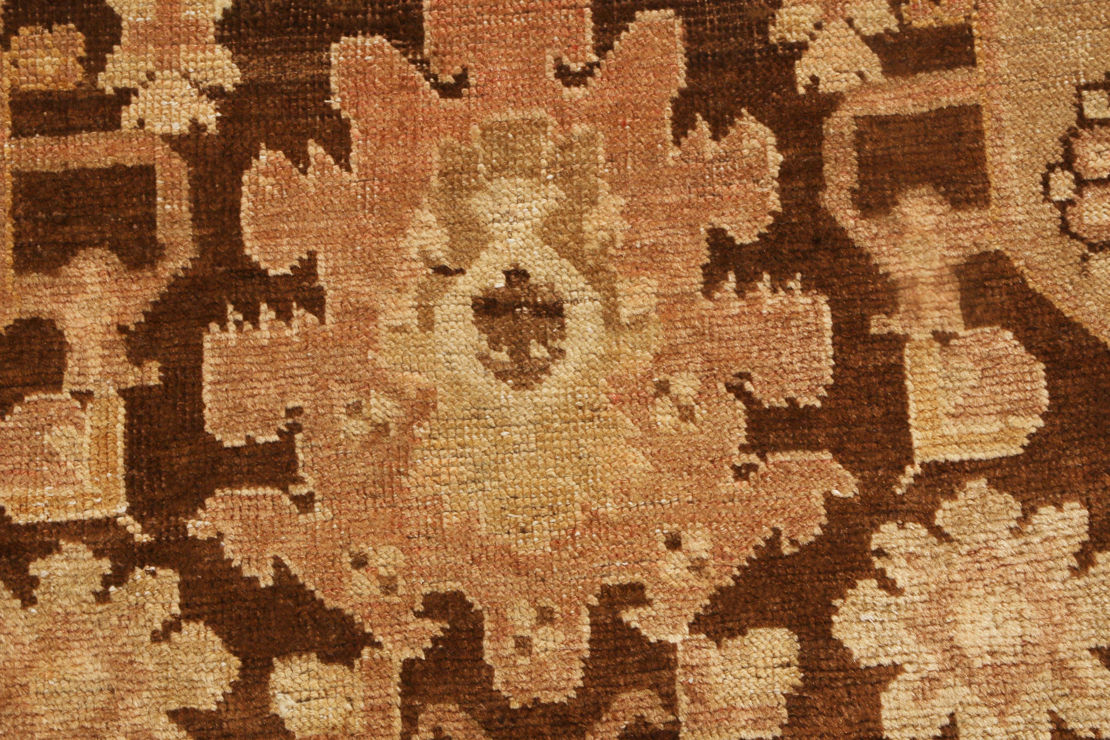 Antique Karabagh Brown and Beige Geometric-Floral Wool Runner In Good Condition In Long Island City, NY