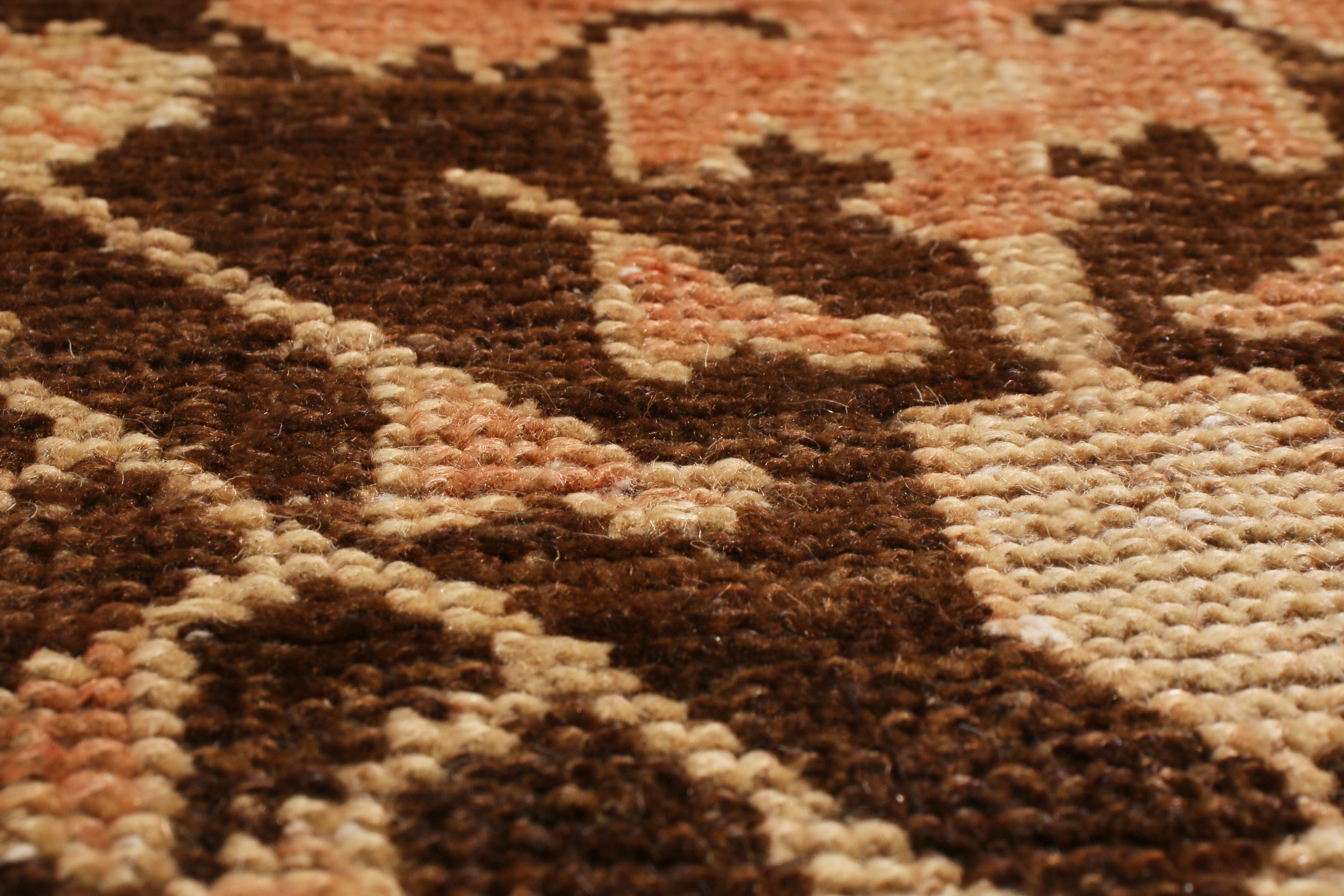 Early 20th Century Antique Karabagh Brown and Beige Geometric-Floral Wool Runner